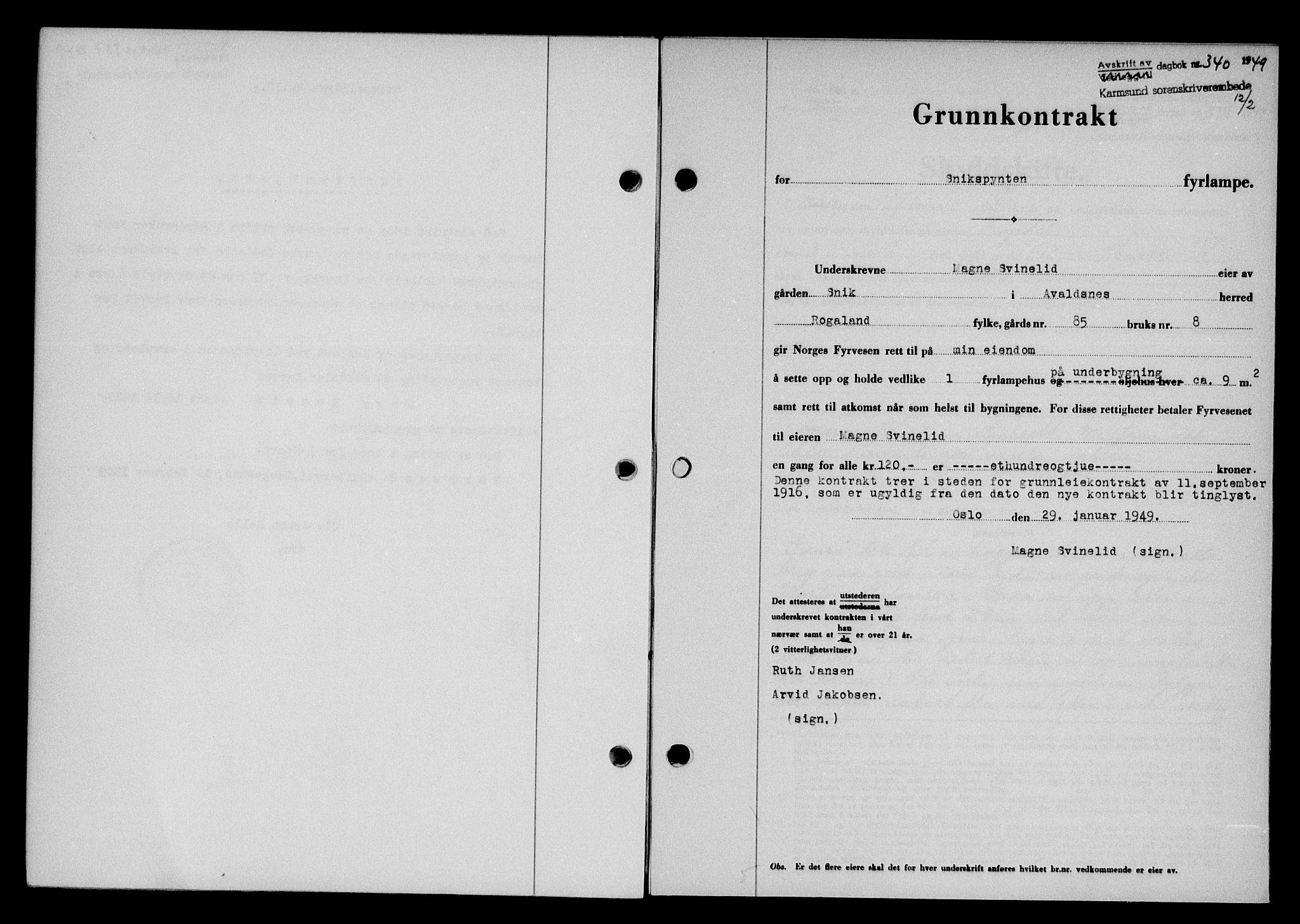 Karmsund sorenskriveri, SAST/A-100311/01/II/IIB/L0095: Pantebok nr. 75A, 1948-1949, Dagboknr: 340/1949