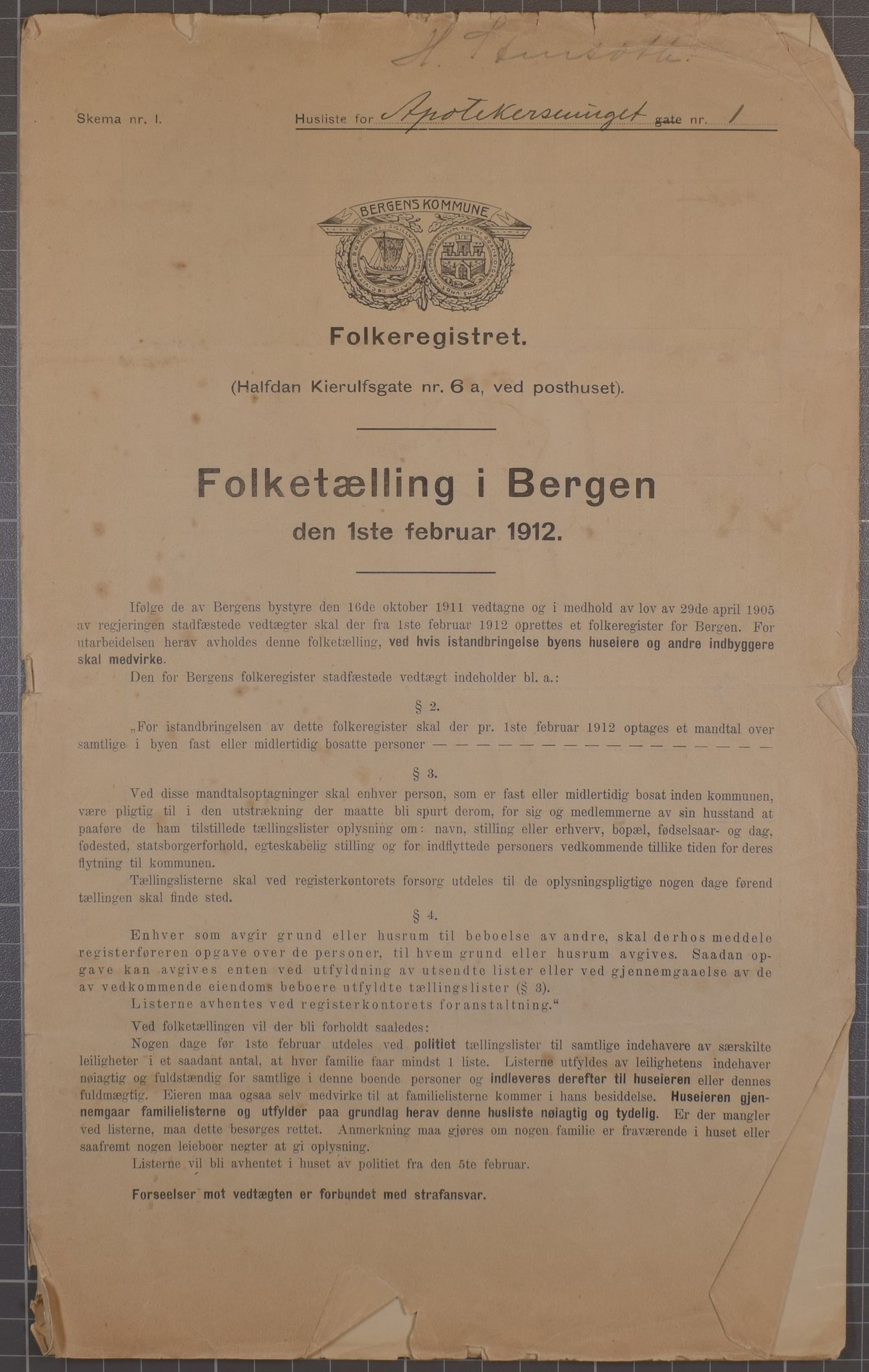 SAB, Kommunal folketelling 1912 for Bergen kjøpstad, 1912, s. 1460