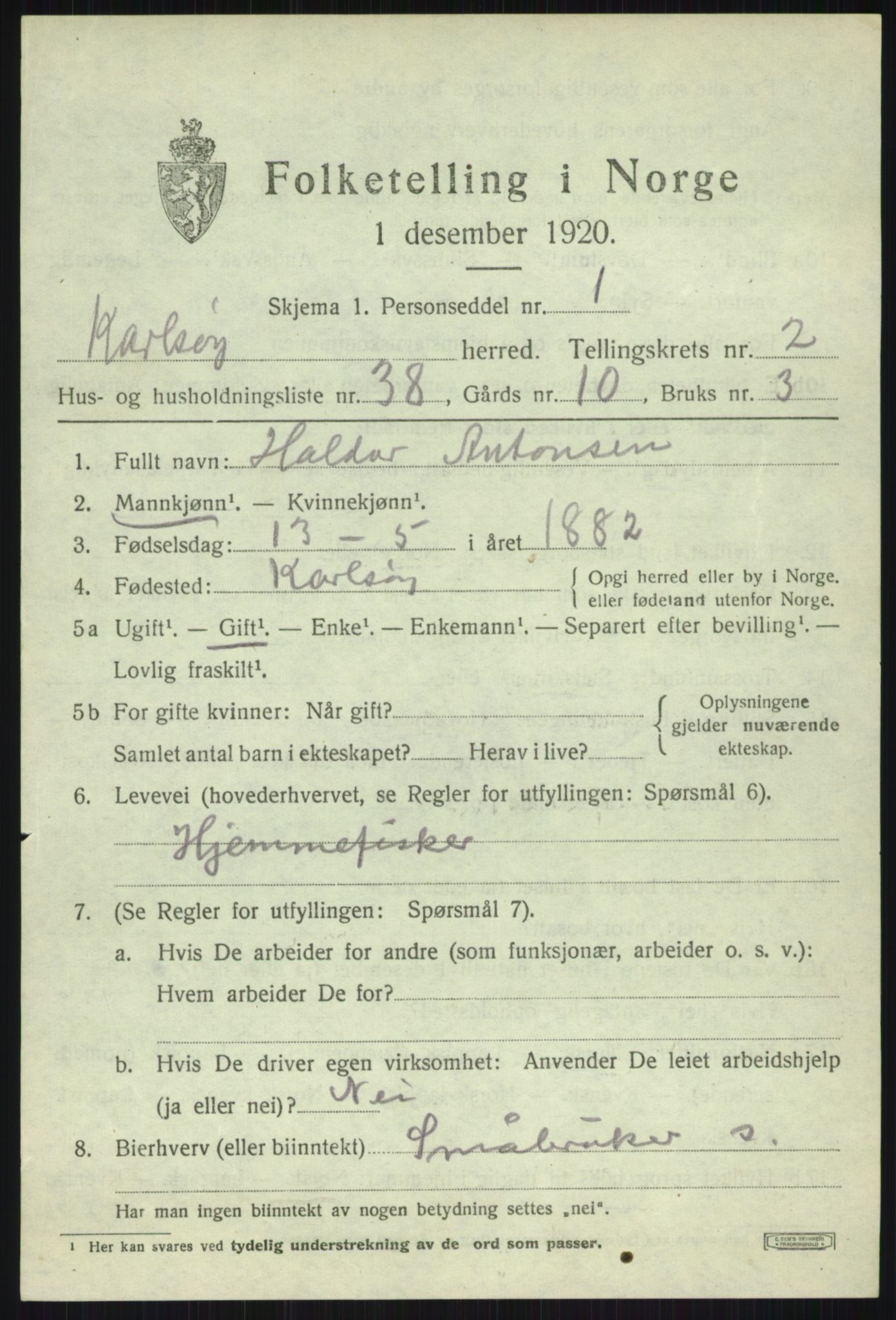 SATØ, Folketelling 1920 for 1936 Karlsøy herred, 1920, s. 1691