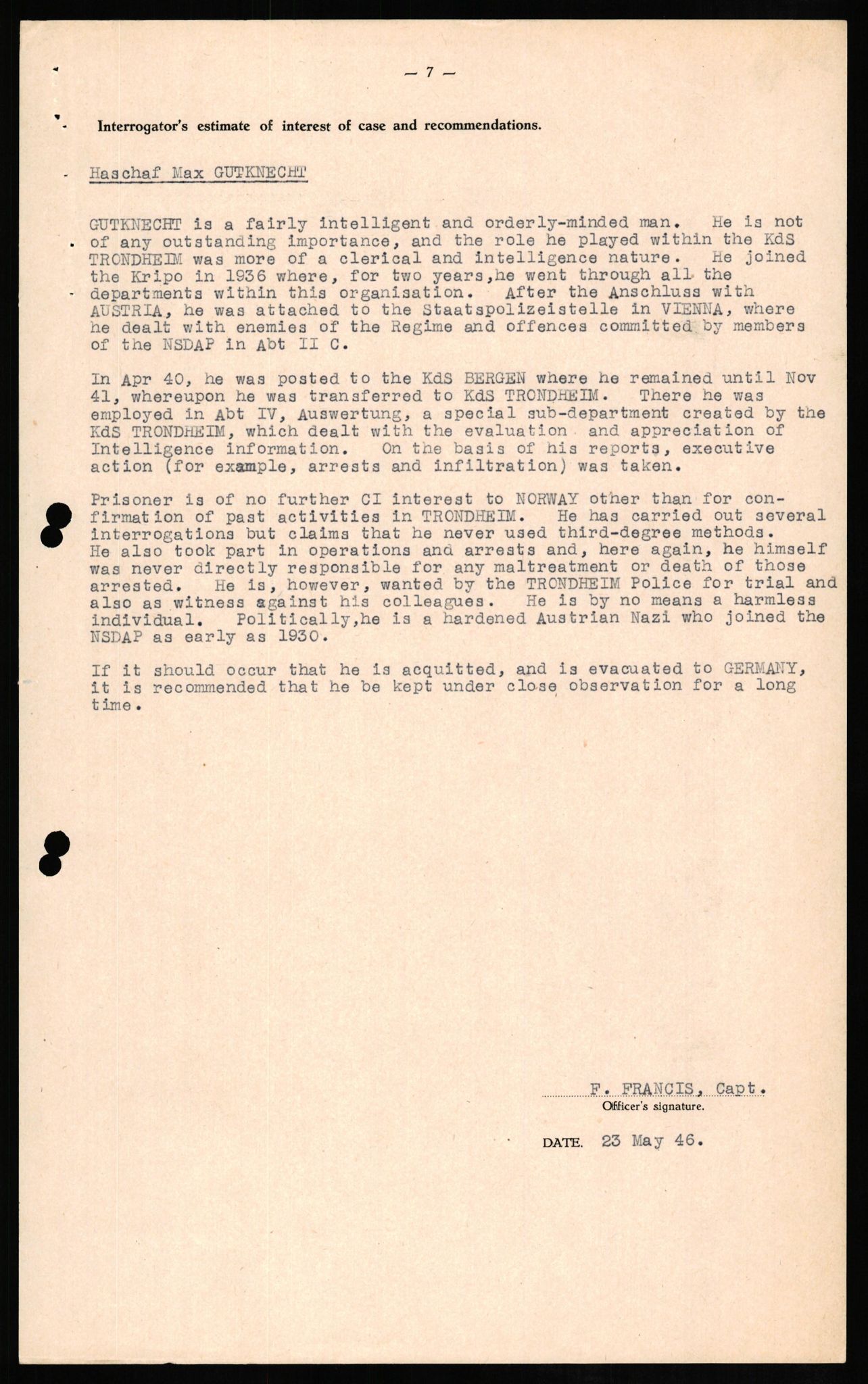 Forsvaret, Forsvarets overkommando II, AV/RA-RAFA-3915/D/Db/L0010: CI Questionaires. Tyske okkupasjonsstyrker i Norge. Tyskere., 1945-1946, s. 652