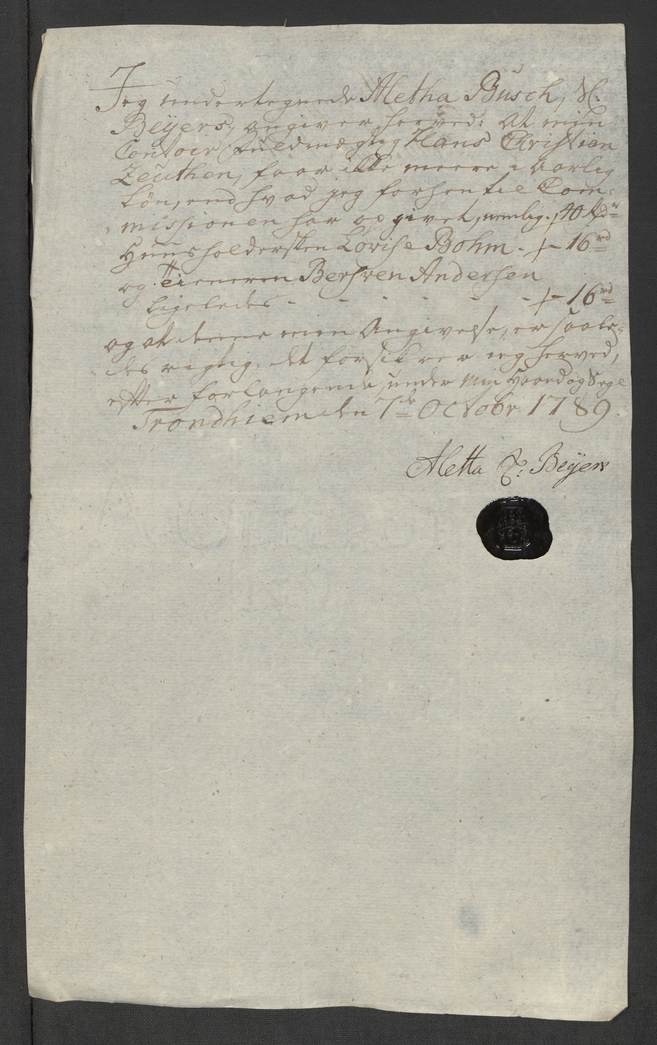 Rentekammeret inntil 1814, Reviderte regnskaper, Mindre regnskaper, AV/RA-EA-4068/Rf/Rfe/L0052:  Trondheim, 1789, s. 13