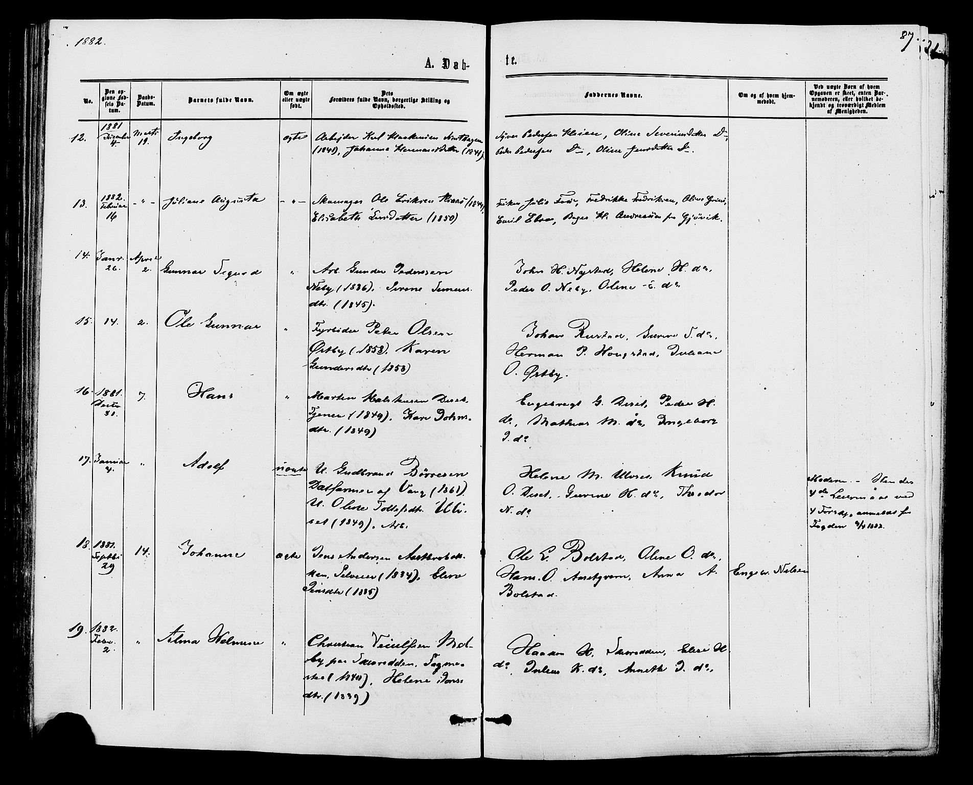 Åmot prestekontor, Hedmark, AV/SAH-PREST-056/H/Ha/Haa/L0009: Ministerialbok nr. 9, 1875-1883, s. 87