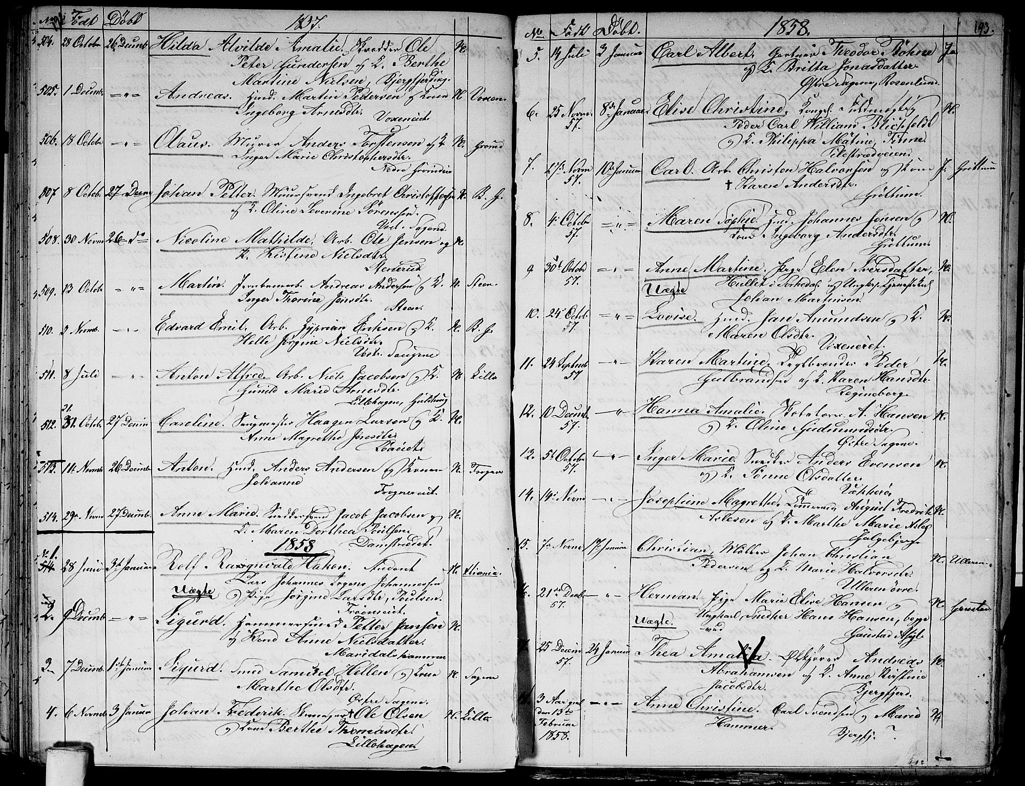 Aker prestekontor kirkebøker, AV/SAO-A-10861/G/L0010: Klokkerbok nr. 10, 1852-1859, s. 192-193