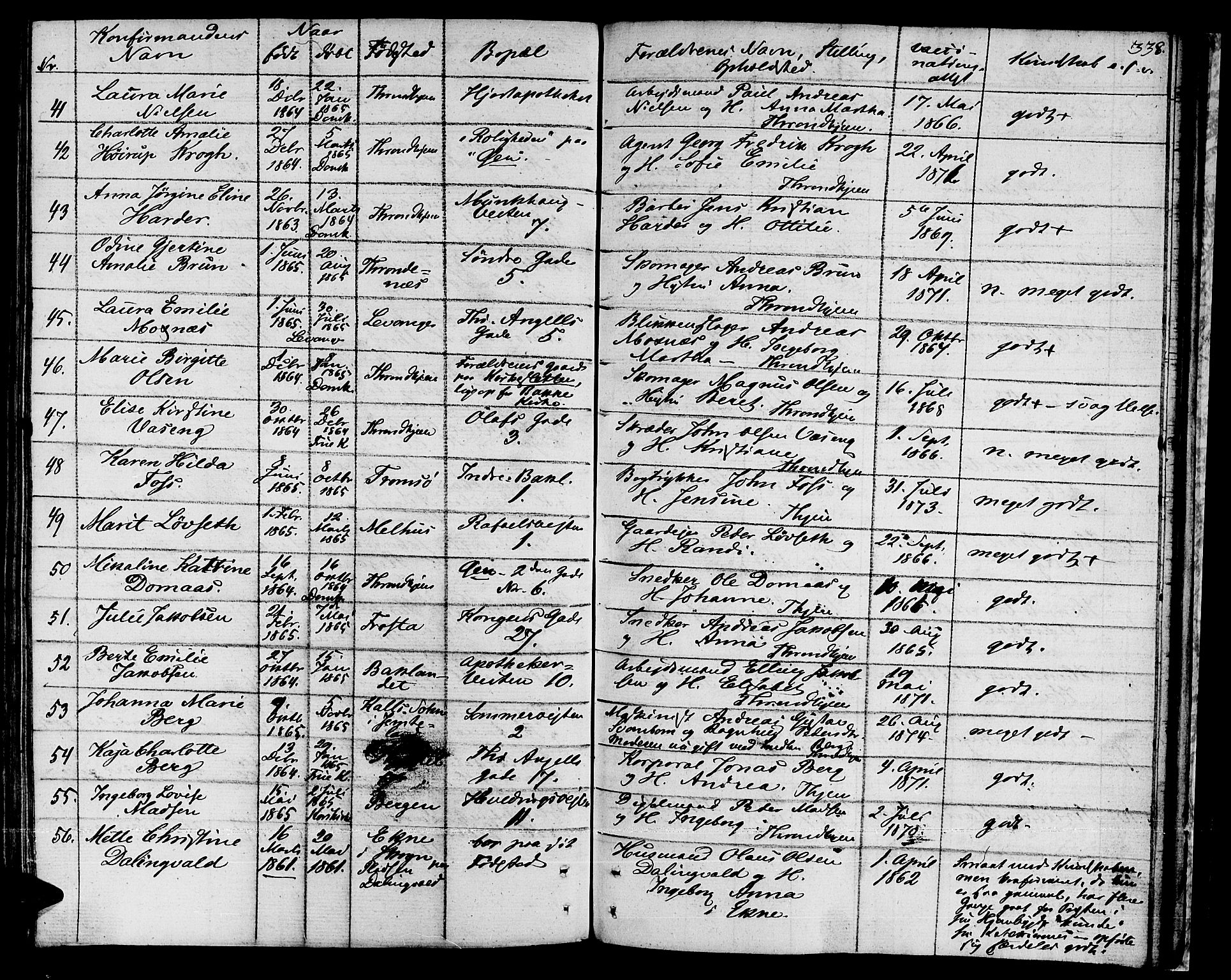 Ministerialprotokoller, klokkerbøker og fødselsregistre - Sør-Trøndelag, SAT/A-1456/601/L0070: Residerende kapellans bok nr. 601B03, 1821-1881, s. 338