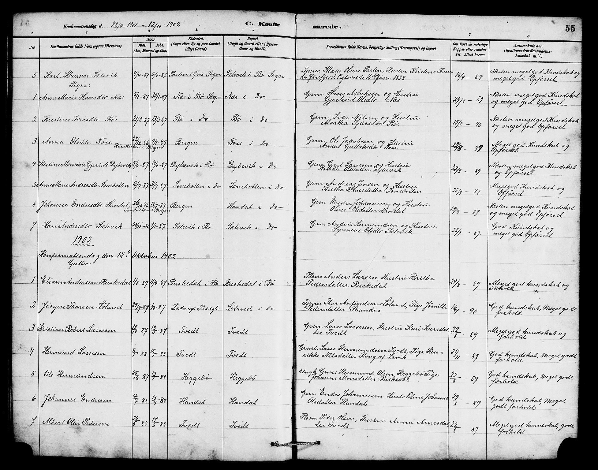 Hyllestad sokneprestembete, AV/SAB-A-80401: Klokkerbok nr. B 2, 1889-1915, s. 55