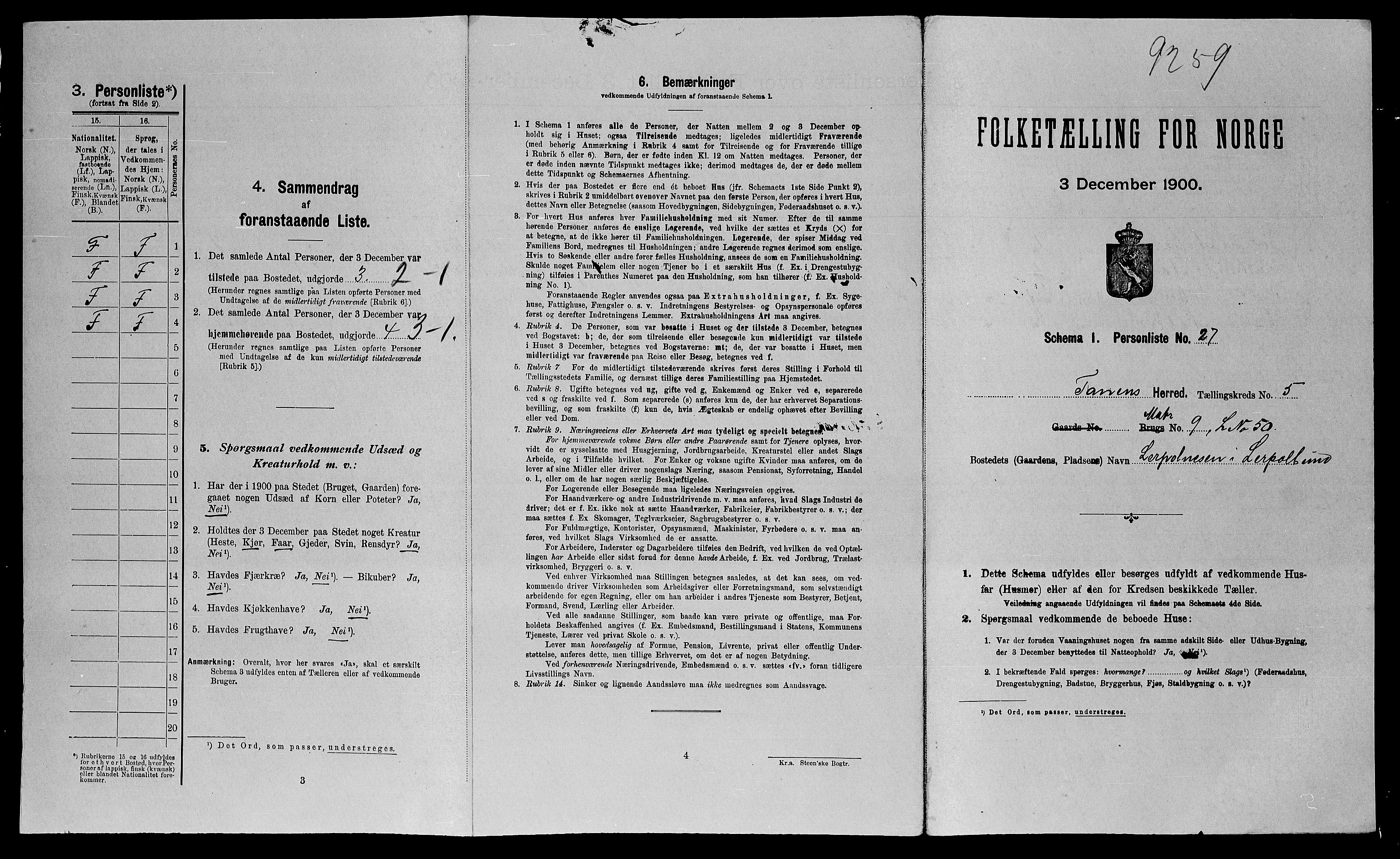 SATØ, Folketelling 1900 for 2025 Tana herred, 1900, s. 828