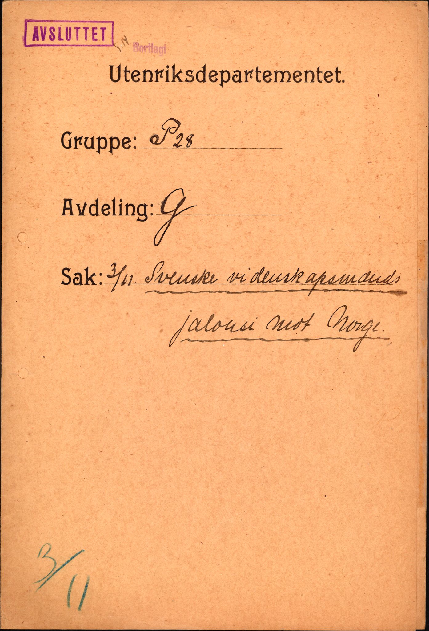 Utenriksdepartementet, RA/S-2259, 1911
