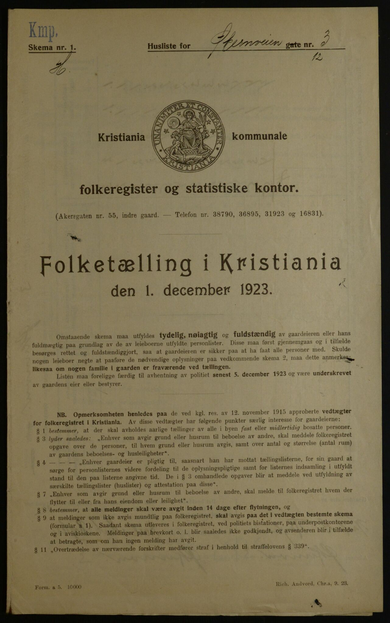 OBA, Kommunal folketelling 1.12.1923 for Kristiania, 1923, s. 141958