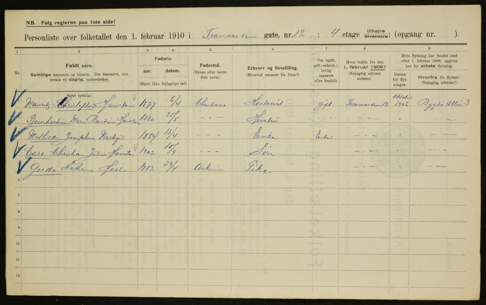 OBA, Kommunal folketelling 1.2.1910 for Kristiania, 1910, s. 23970