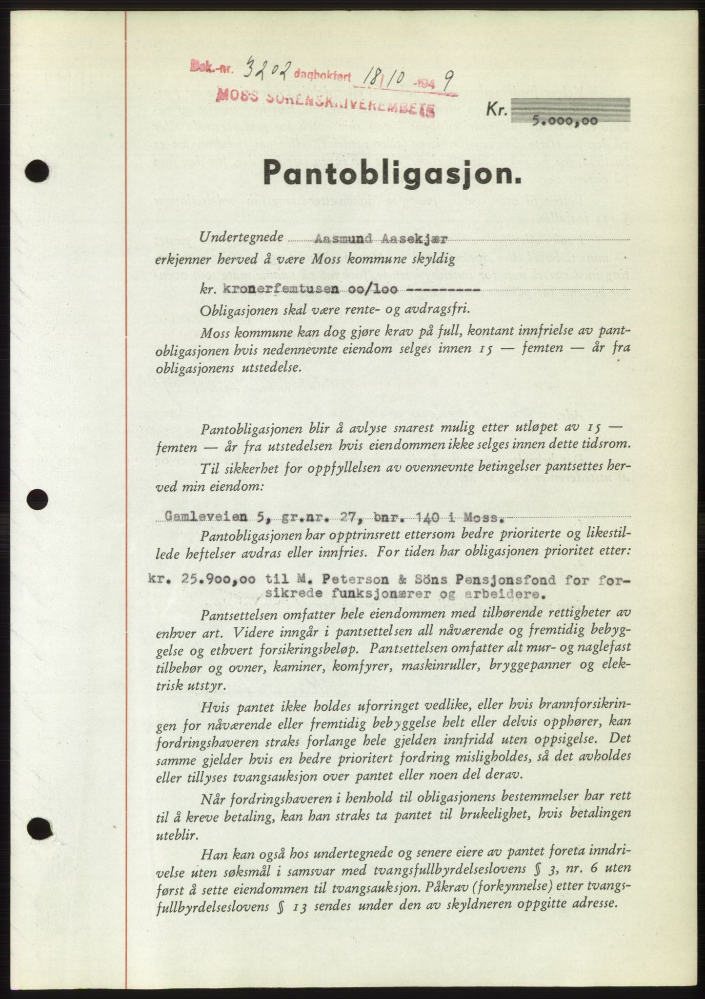 Moss sorenskriveri, SAO/A-10168: Pantebok nr. B23, 1949-1950, Dagboknr: 3202/1949