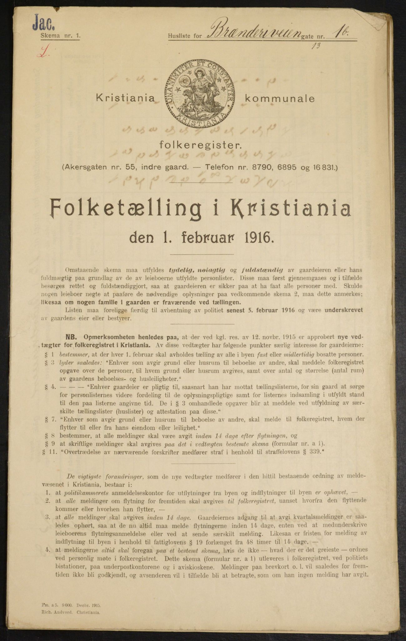 OBA, Kommunal folketelling 1.2.1916 for Kristiania, 1916, s. 8765