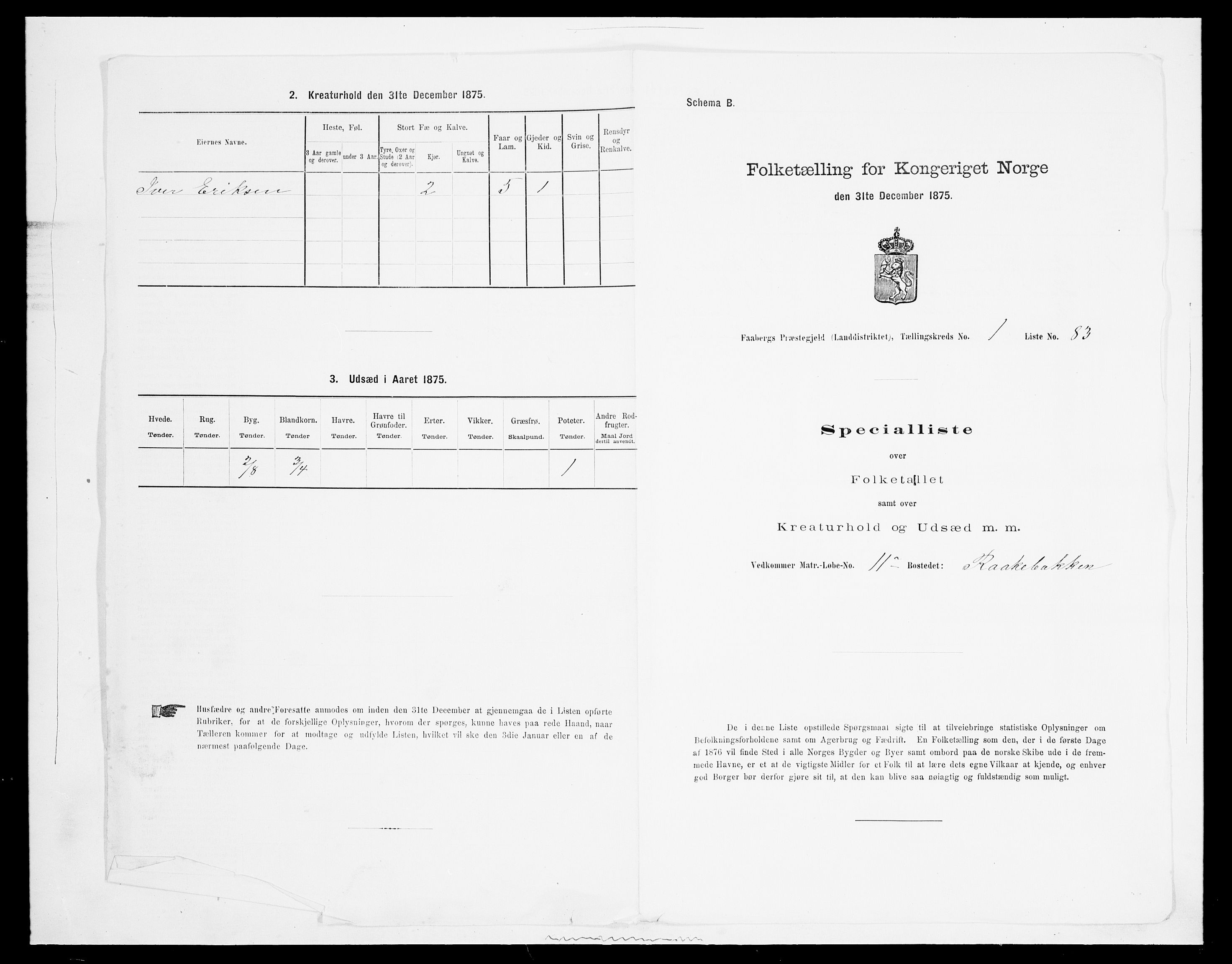 SAH, Folketelling 1875 for 0524L Fåberg prestegjeld, Fåberg sokn og Lillehammer landsokn, 1875, s. 275