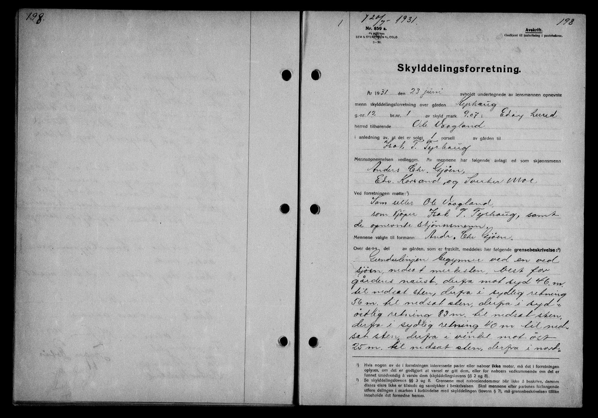 Nordmøre sorenskriveri, SAT/A-4132/1/2/2Ca/L0074: Pantebok nr. 63, 1931-1931, Tingl.dato: 20.07.1931