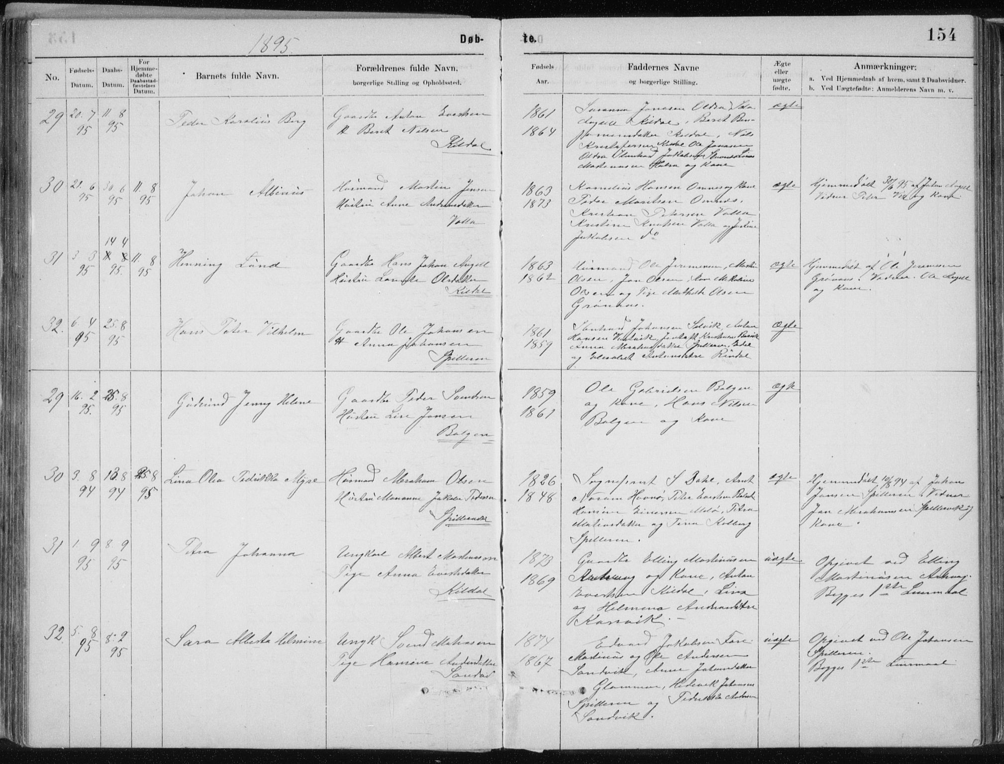 Ministerialprotokoller, klokkerbøker og fødselsregistre - Nordland, AV/SAT-A-1459/843/L0636: Klokkerbok nr. 843C05, 1884-1909, s. 154