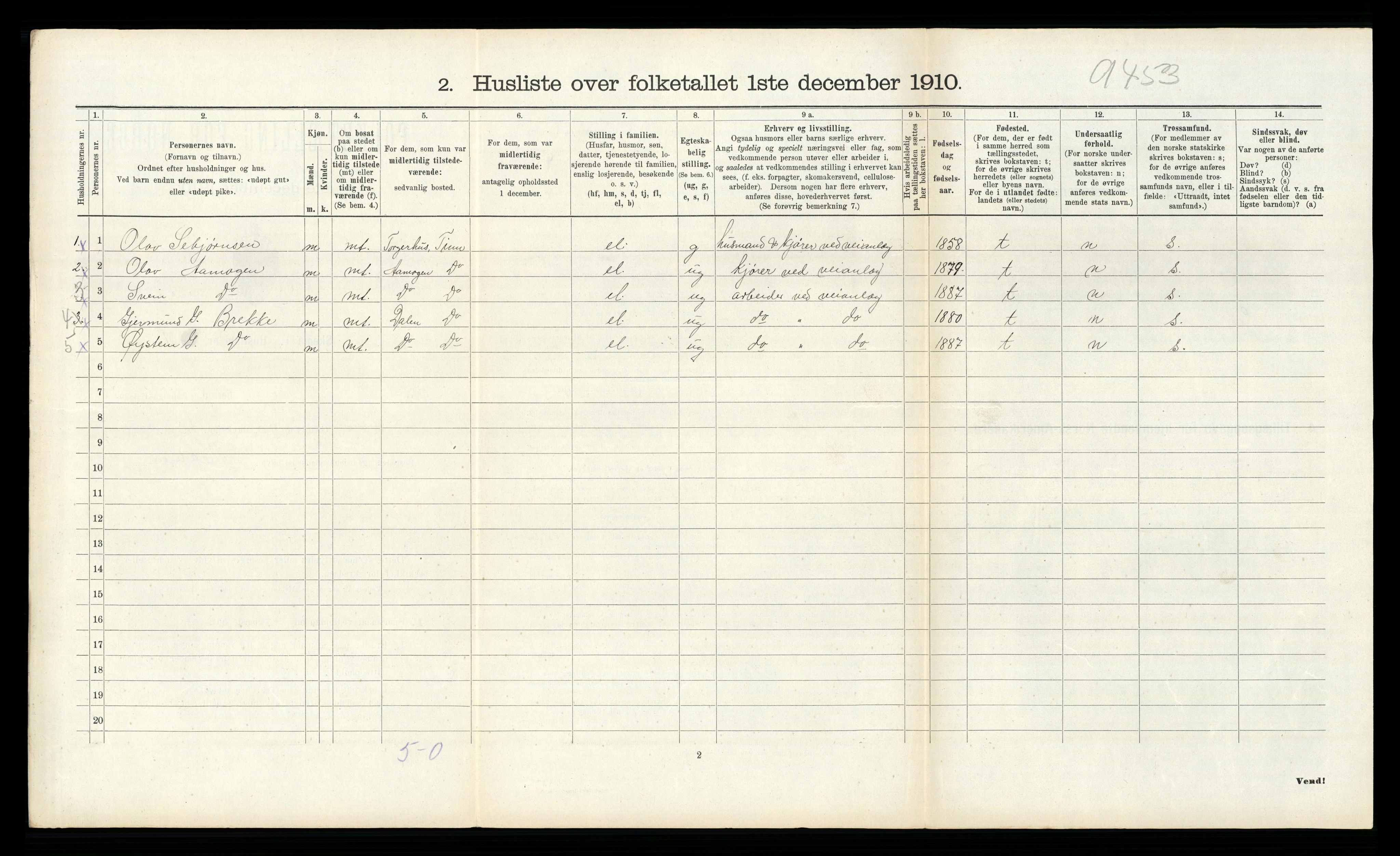 RA, Folketelling 1910 for 0826 Tinn herred, 1910, s. 444
