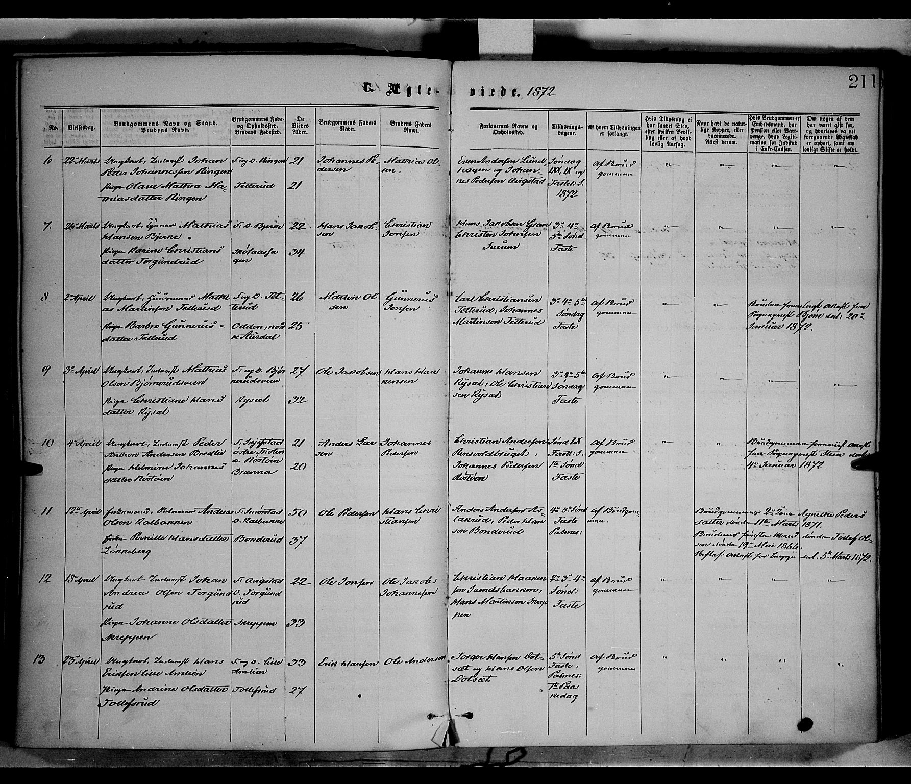 Vestre Toten prestekontor, SAH/PREST-108/H/Ha/Haa/L0008: Ministerialbok nr. 8, 1870-1877, s. 211