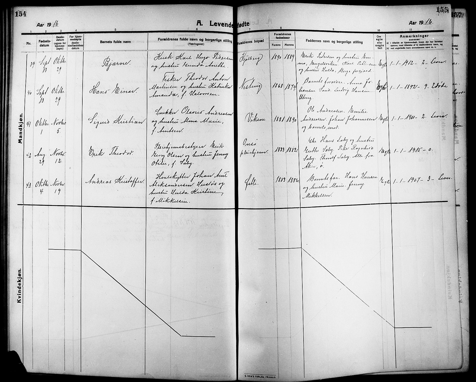 Onsøy prestekontor Kirkebøker, AV/SAO-A-10914/G/Ga/L0003: Klokkerbok nr. I 3, 1910-1926, s. 154-155