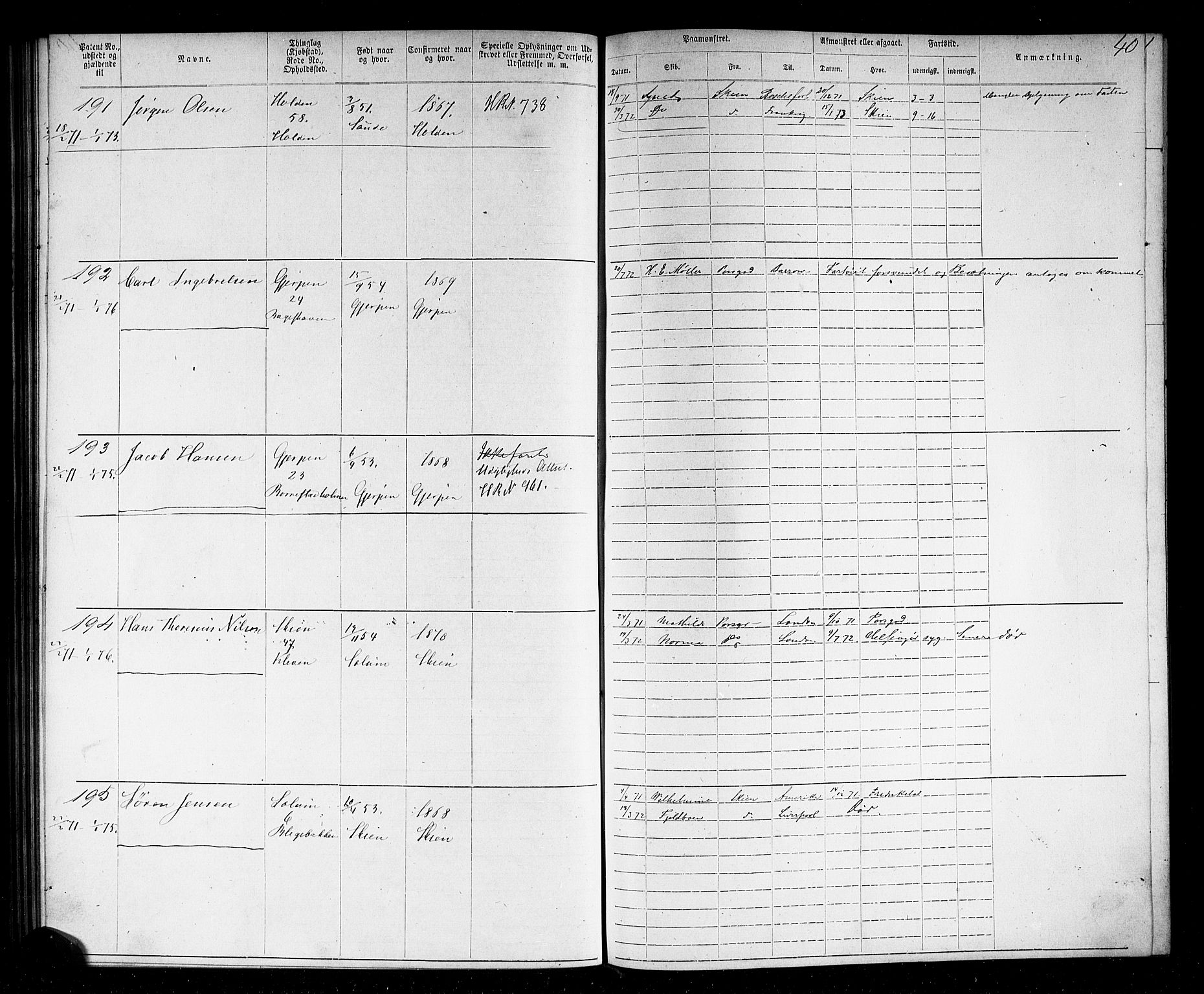 Skien innrulleringskontor, AV/SAKO-A-832/F/Fc/L0002: Annotasjonsrulle, 1868-1879, s. 41