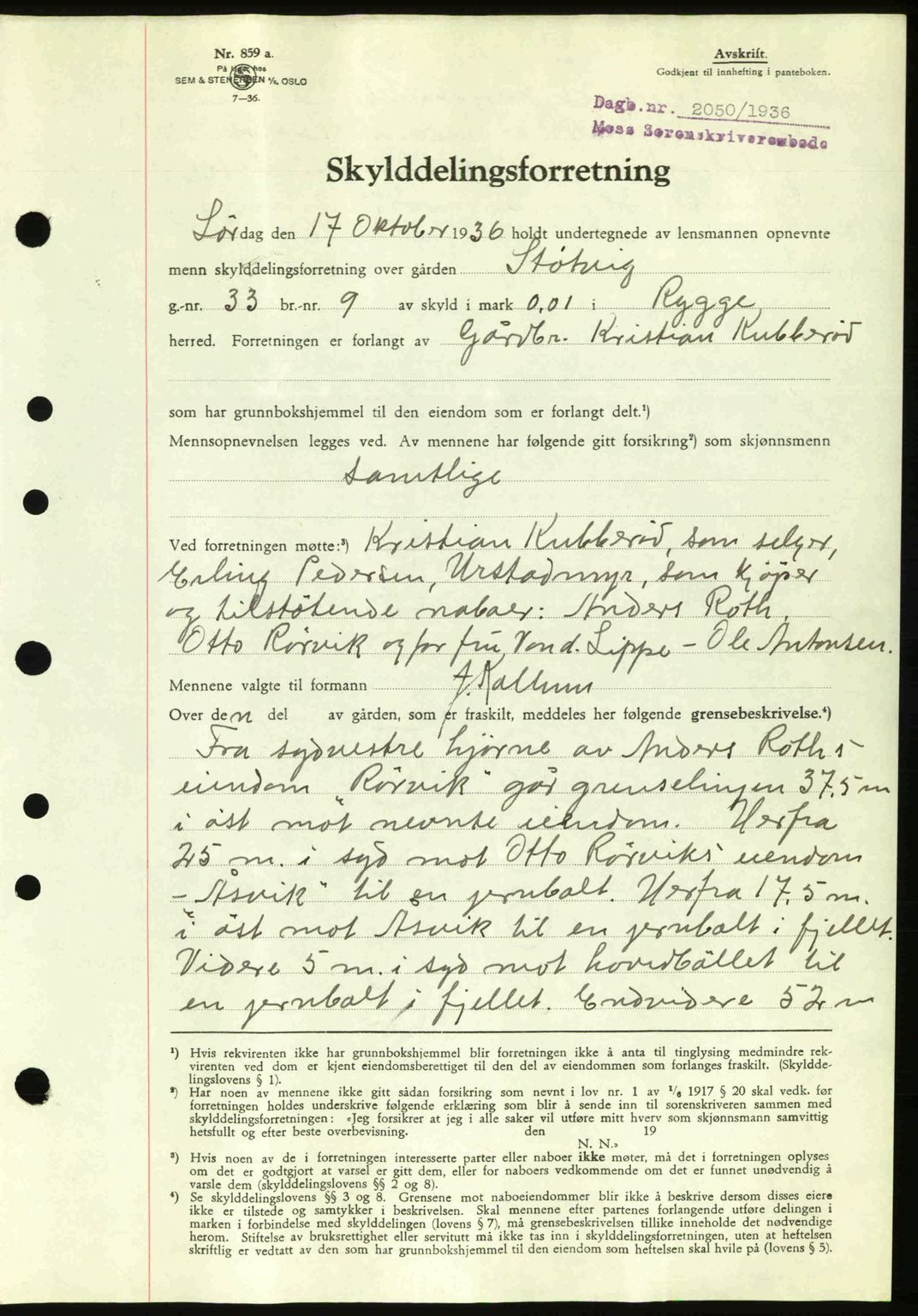 Moss sorenskriveri, SAO/A-10168: Pantebok nr. A2, 1936-1937, Dagboknr: 2050/1936