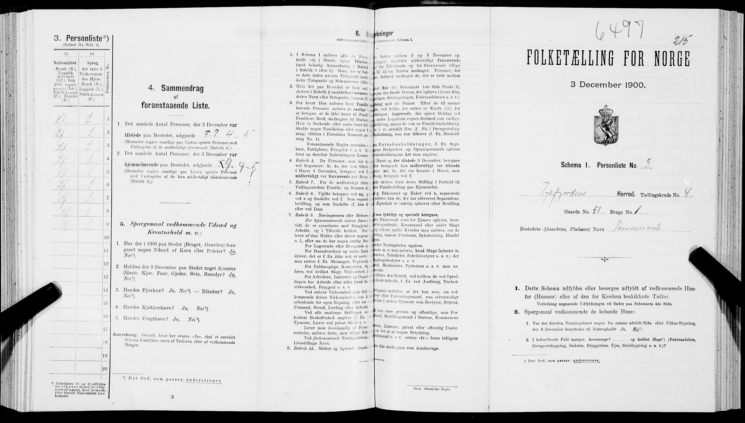 SAT, Folketelling 1900 for 1850 Tysfjord herred, 1900, s. 511