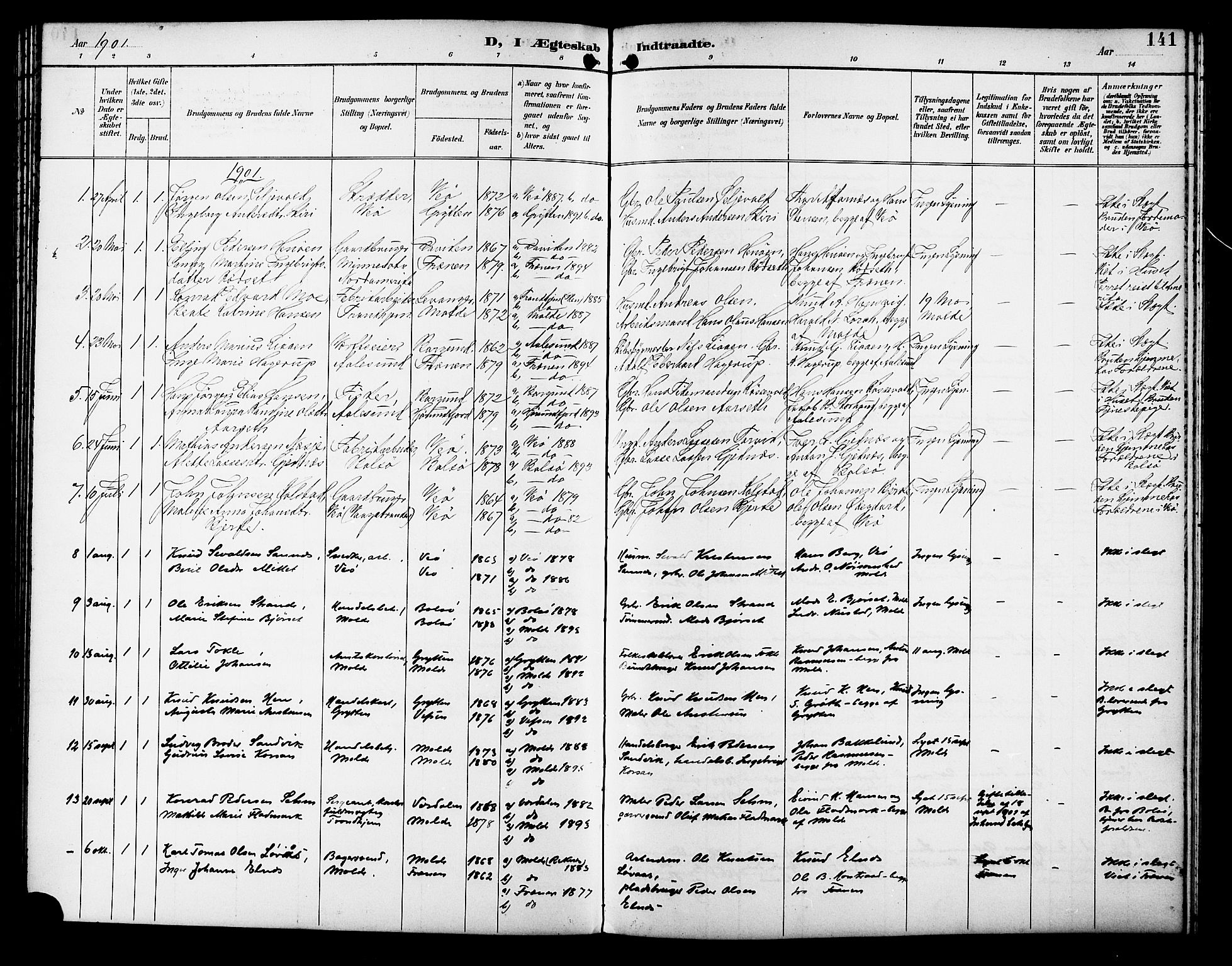 Ministerialprotokoller, klokkerbøker og fødselsregistre - Møre og Romsdal, SAT/A-1454/558/L0702: Klokkerbok nr. 558C03, 1894-1915, s. 141