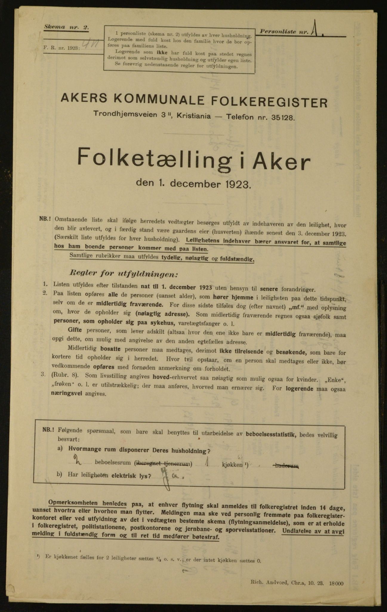 , Kommunal folketelling 1.12.1923 for Aker, 1923, s. 2561