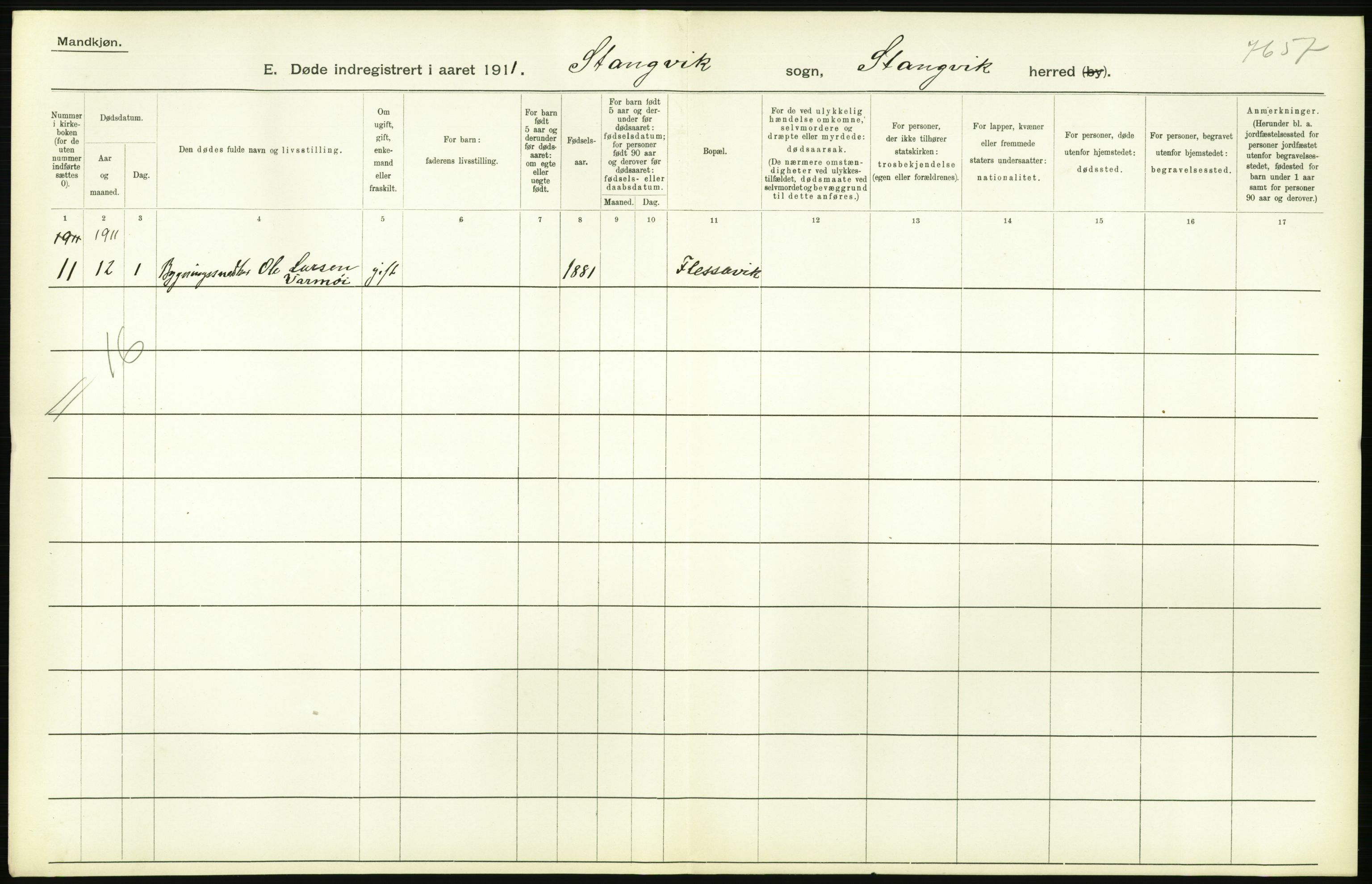Statistisk sentralbyrå, Sosiodemografiske emner, Befolkning, AV/RA-S-2228/D/Df/Dfb/Dfba/L0038: Romsdals amt:  Døde. Bygder og byer., 1911, s. 48