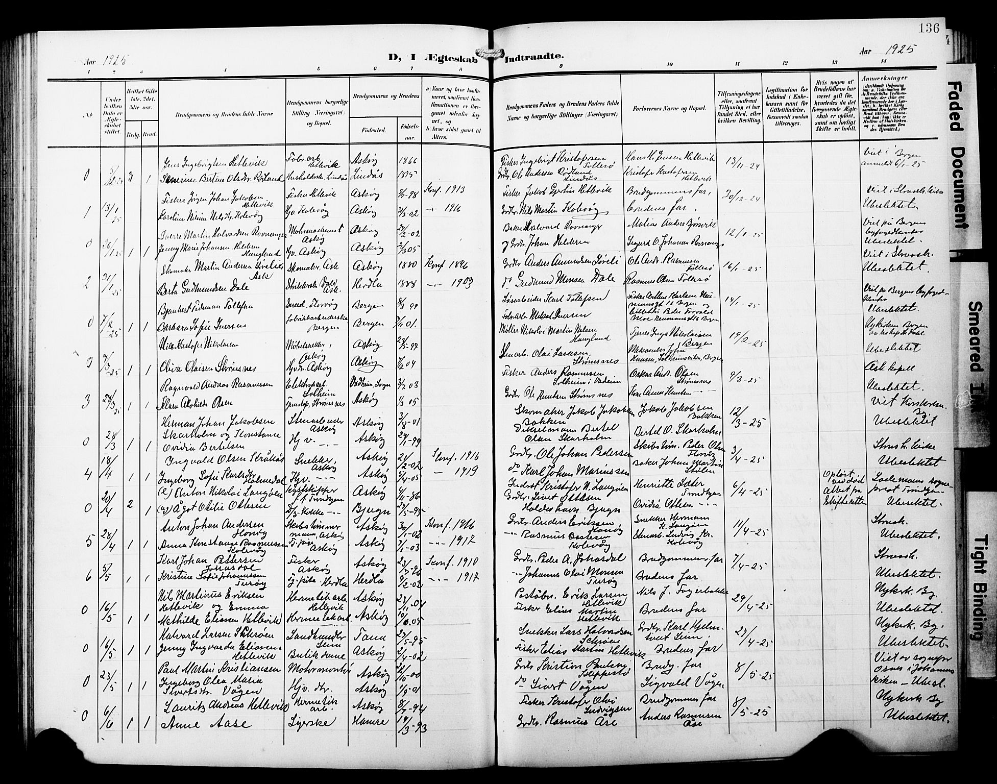 Askøy Sokneprestembete, AV/SAB-A-74101/H/Ha/Hab/Haba/L0014: Klokkerbok nr. A 14, 1904-1927, s. 136