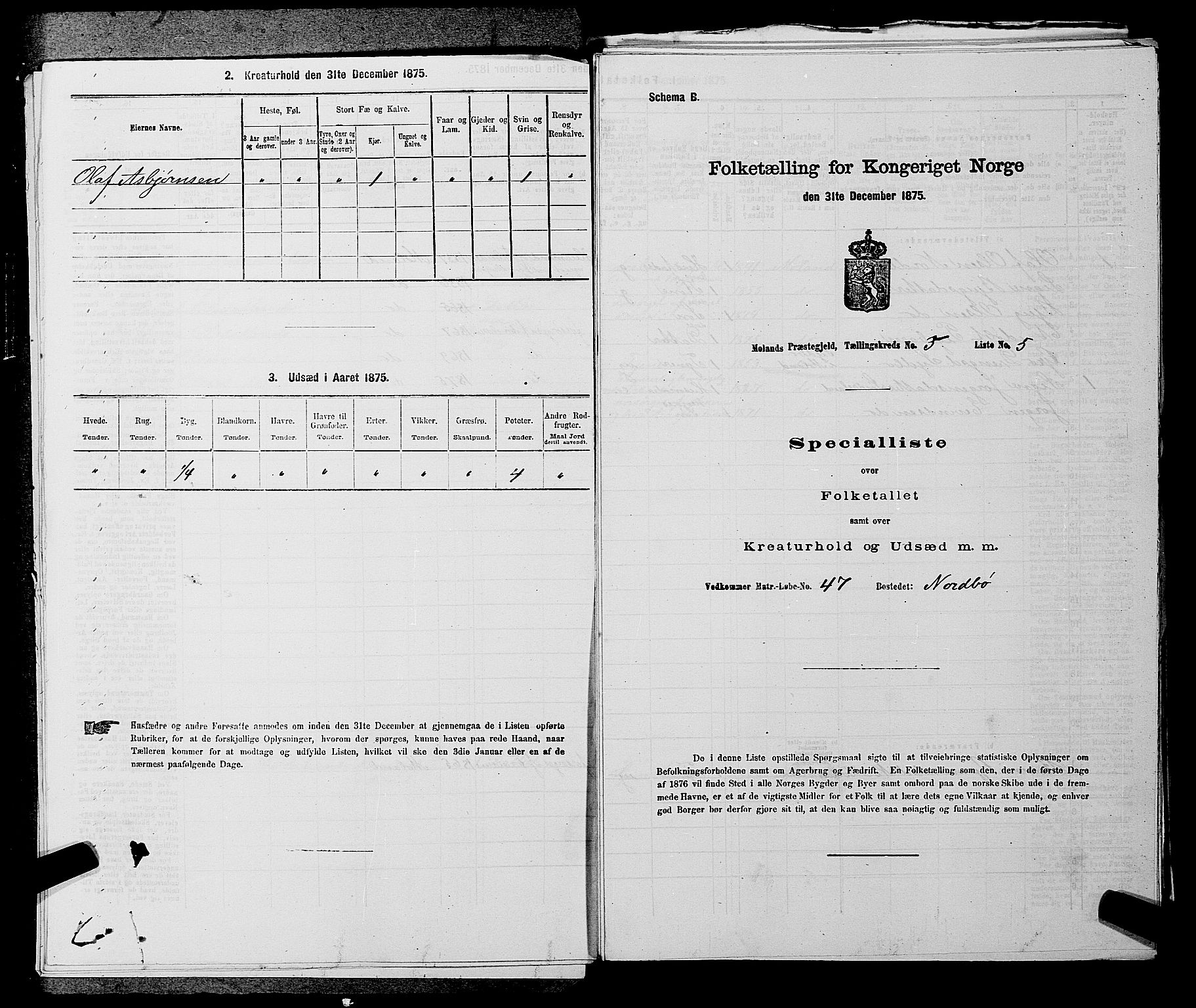 SAKO, Folketelling 1875 for 0831P Moland prestegjeld, 1875, s. 449