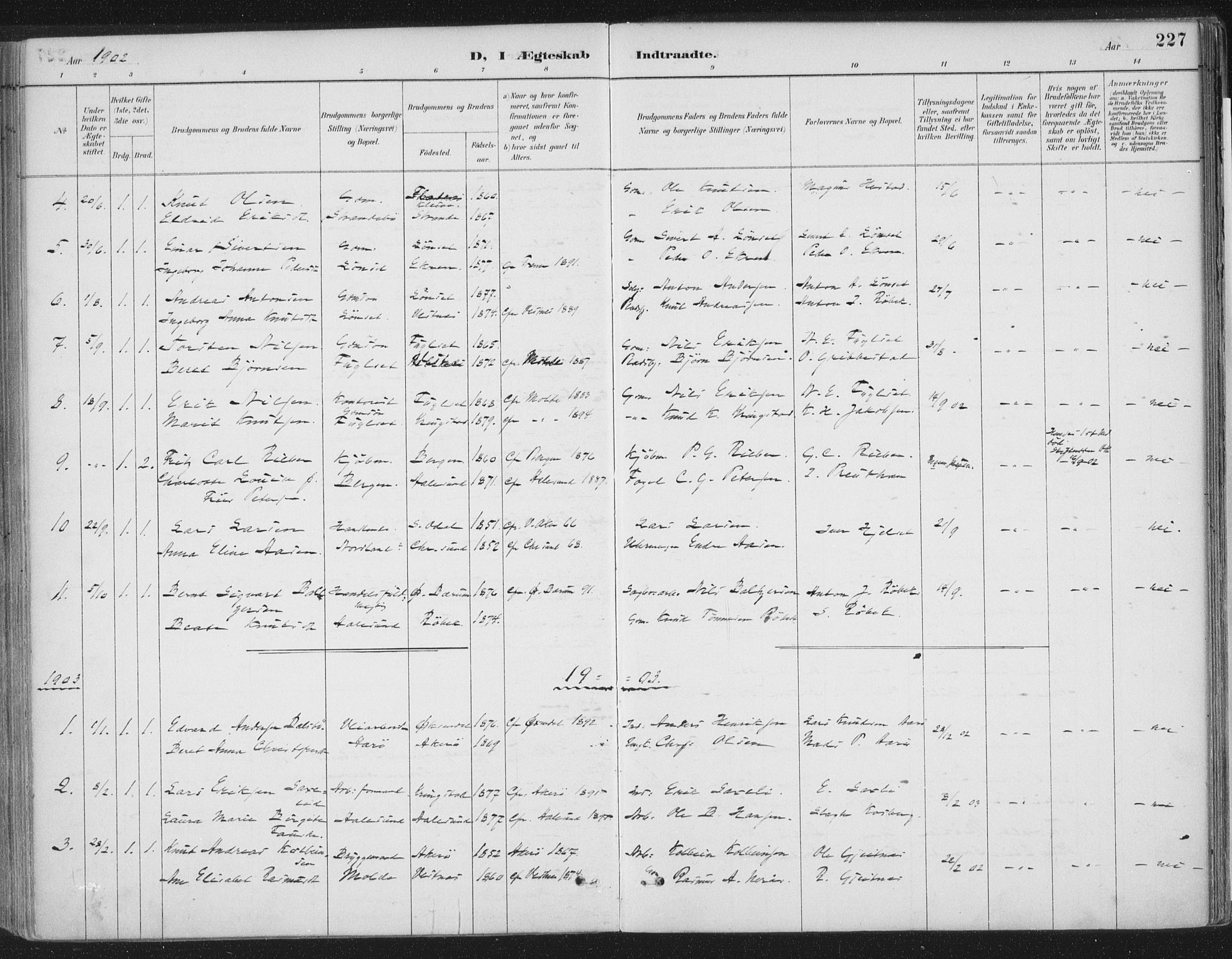 Ministerialprotokoller, klokkerbøker og fødselsregistre - Møre og Romsdal, AV/SAT-A-1454/555/L0658: Ministerialbok nr. 555A09, 1887-1917, s. 227