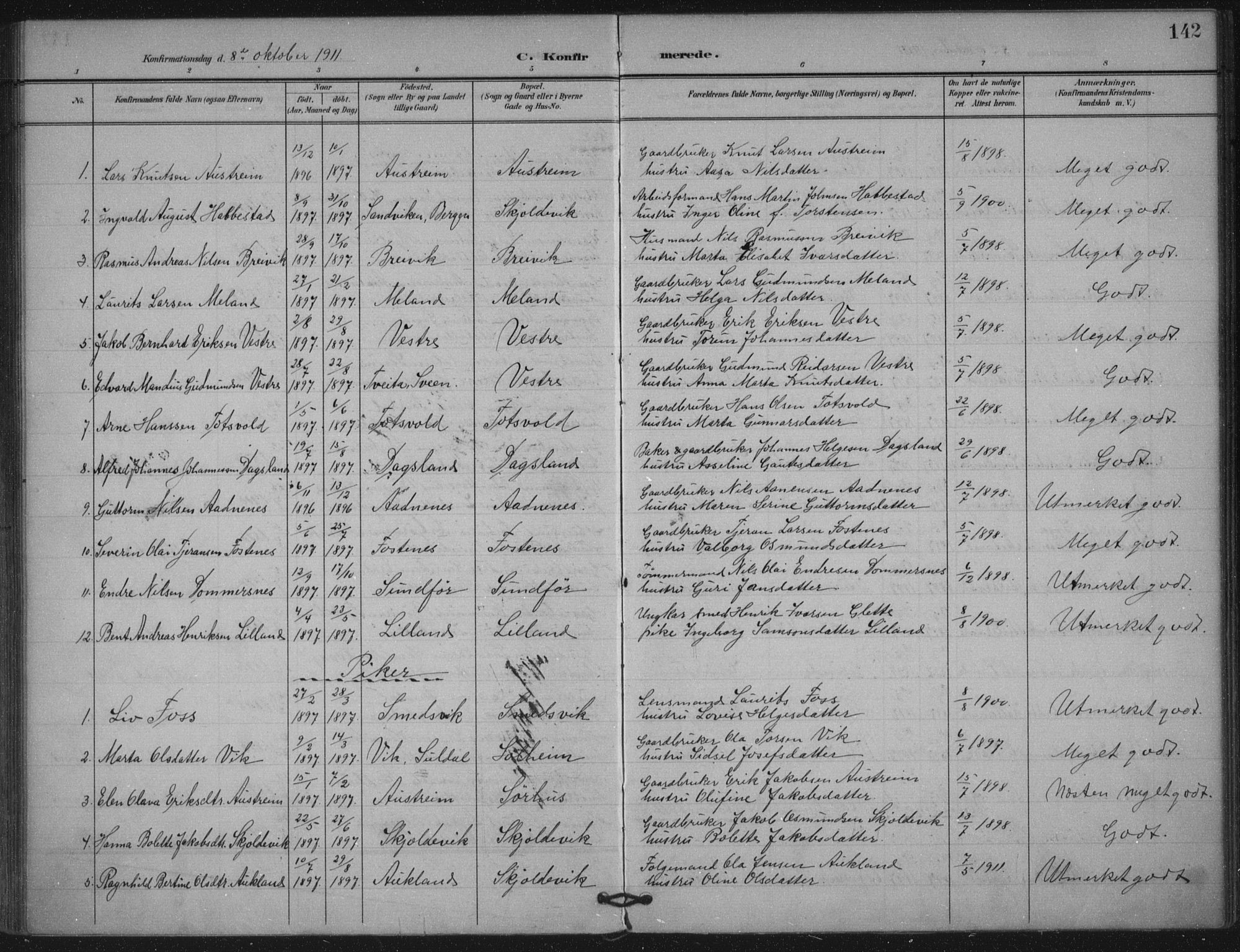 Skjold sokneprestkontor, AV/SAST-A-101847/H/Ha/Haa/L0011: Ministerialbok nr. A 11, 1897-1914, s. 142