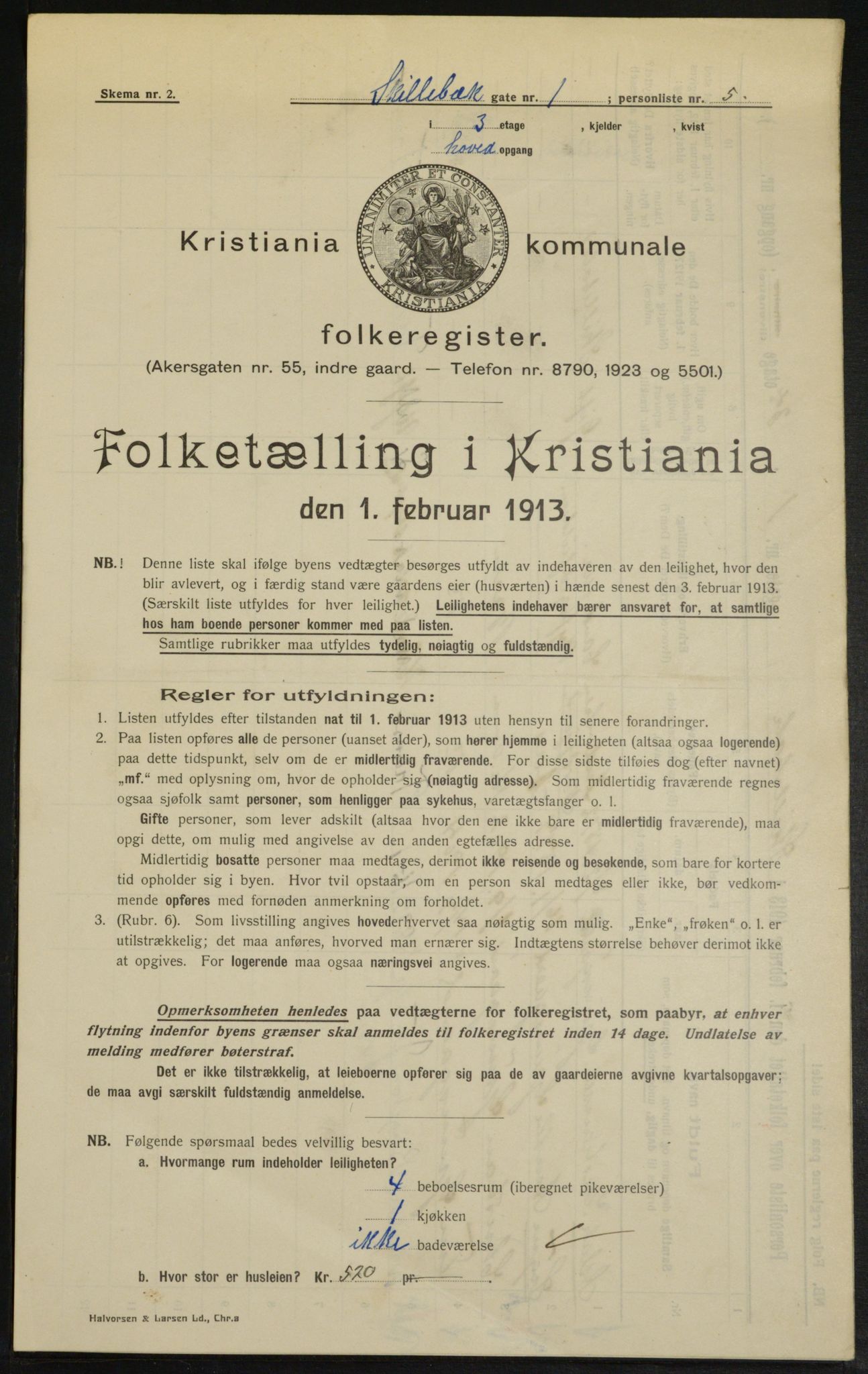 OBA, Kommunal folketelling 1.2.1913 for Kristiania, 1913, s. 95466