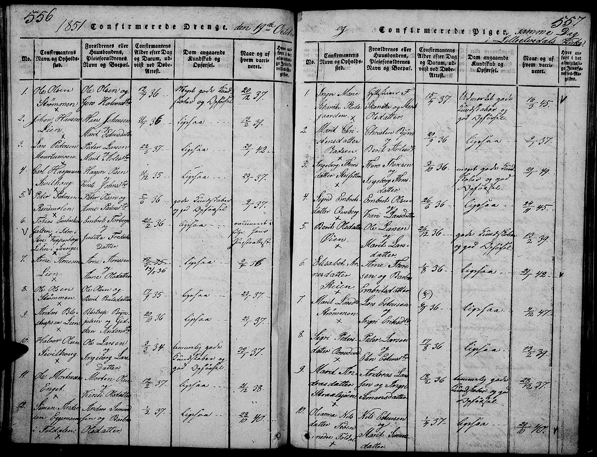 Tynset prestekontor, AV/SAH-PREST-058/H/Ha/Hab/L0002: Klokkerbok nr. 2, 1814-1862, s. 556-557