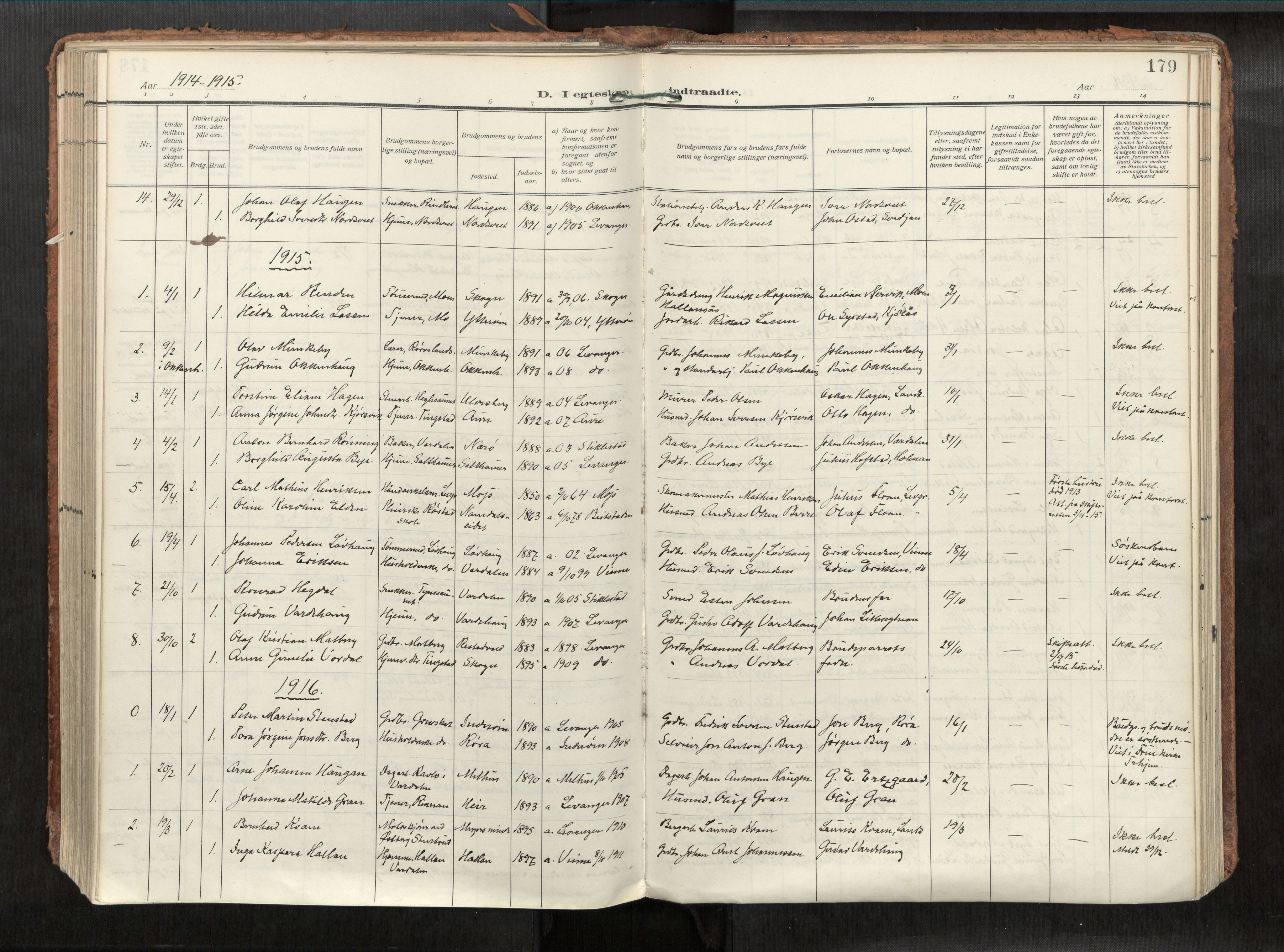 Levanger sokneprestkontor, AV/SAT-A-1301/2/H/Haa/L0002: Ministerialbok nr. 2, 1912-1935, s. 179
