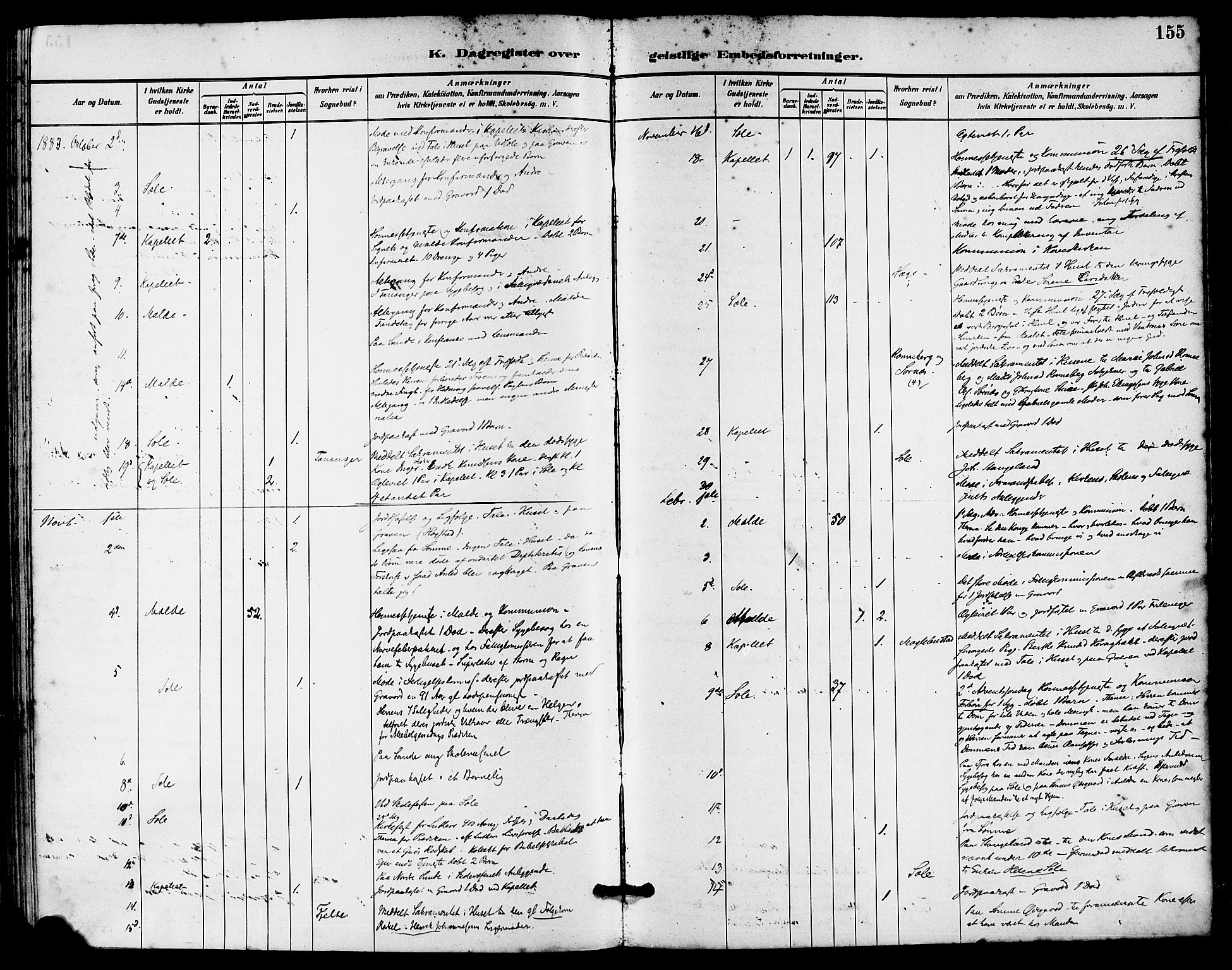 Håland sokneprestkontor, AV/SAST-A-101802/001/30BA/L0010: Ministerialbok nr. A 9, 1883-1888, s. 155