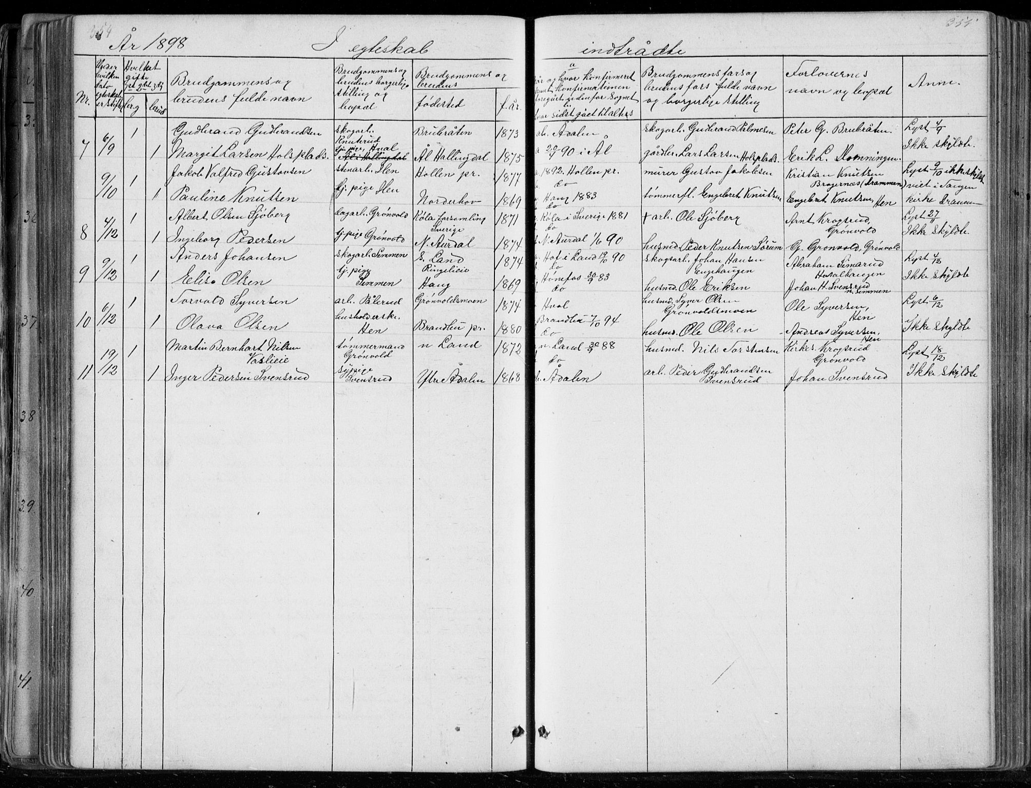 Ådal kirkebøker, AV/SAKO-A-248/G/Gc/L0001: Klokkerbok nr. III 1, 1862-1898, s. 354-355
