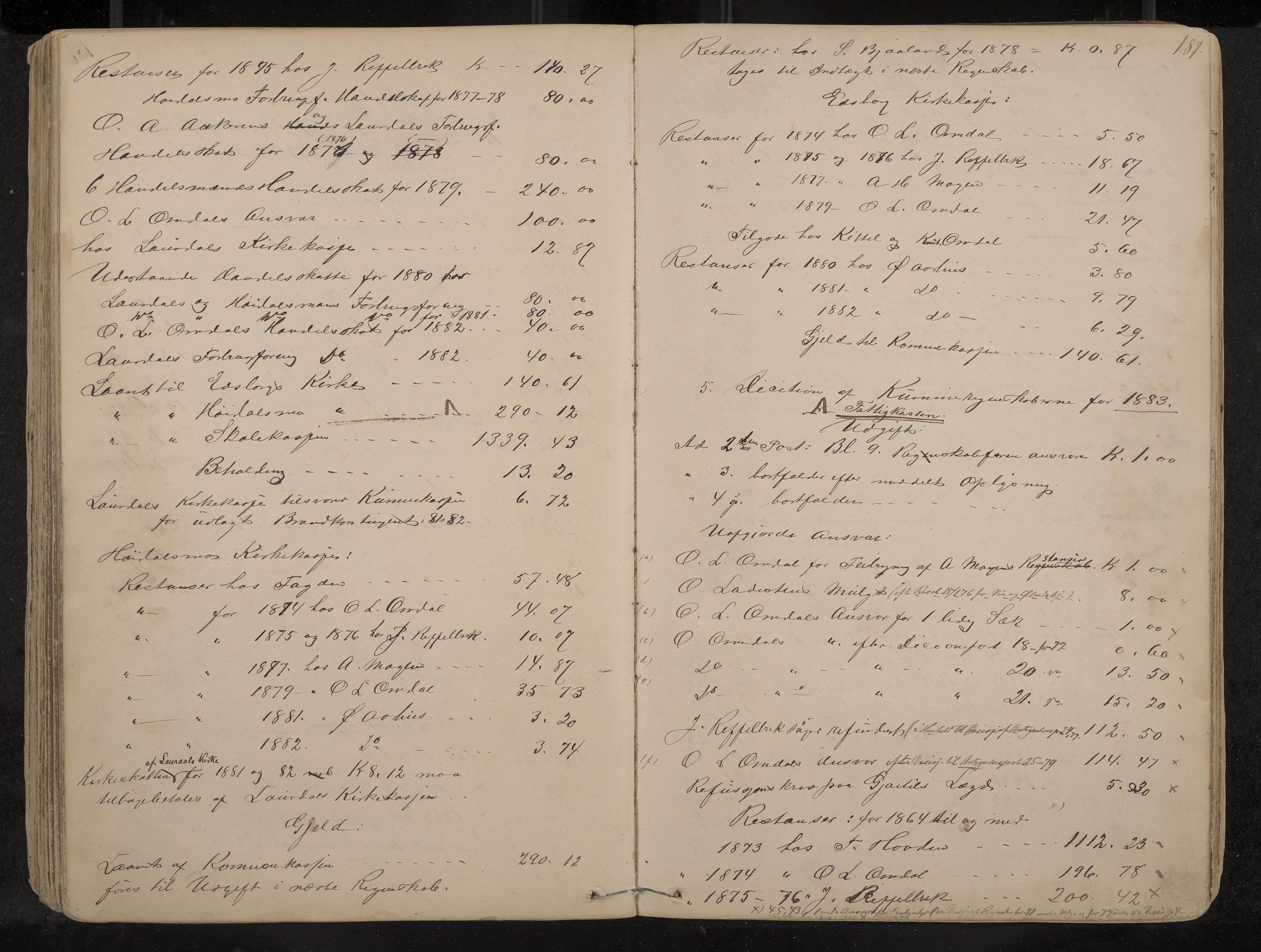 Lårdal formannskap og sentraladministrasjon, IKAK/0833021/A/L0002: Møtebok, 1865-1893, s. 187