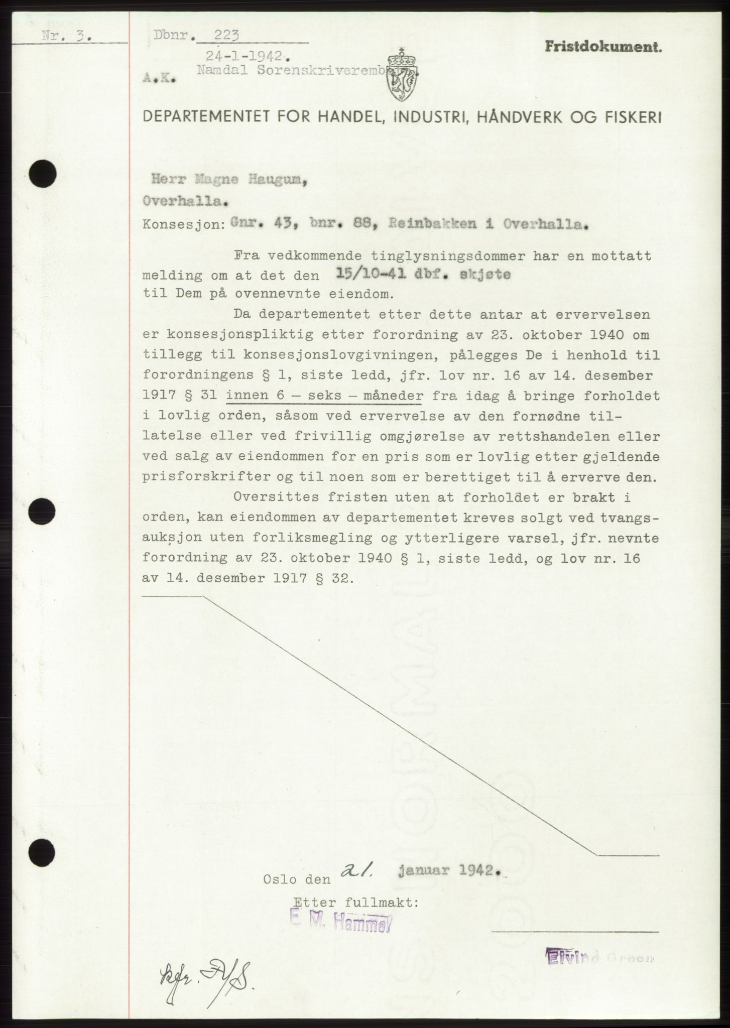 Namdal sorenskriveri, SAT/A-4133/1/2/2C: Pantebok nr. -, 1941-1942, Dagboknr: 223/1942