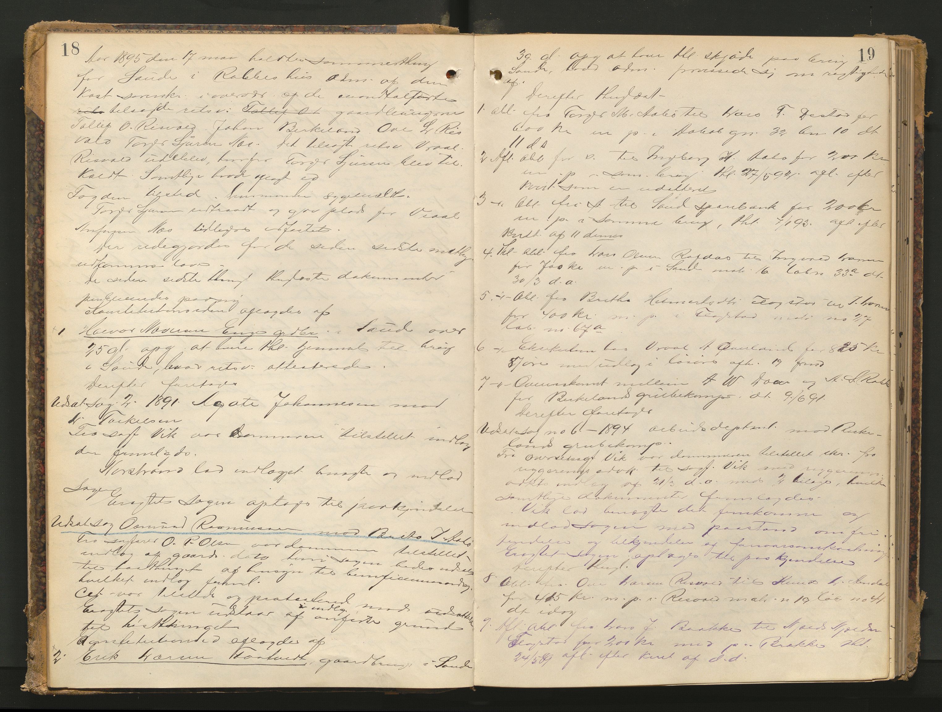 Ryfylke tingrett, AV/SAST-A-100055/001/I/IB/IB0/L0017: Tingbok, Ryfylke, 1895-1897, s. 18-19