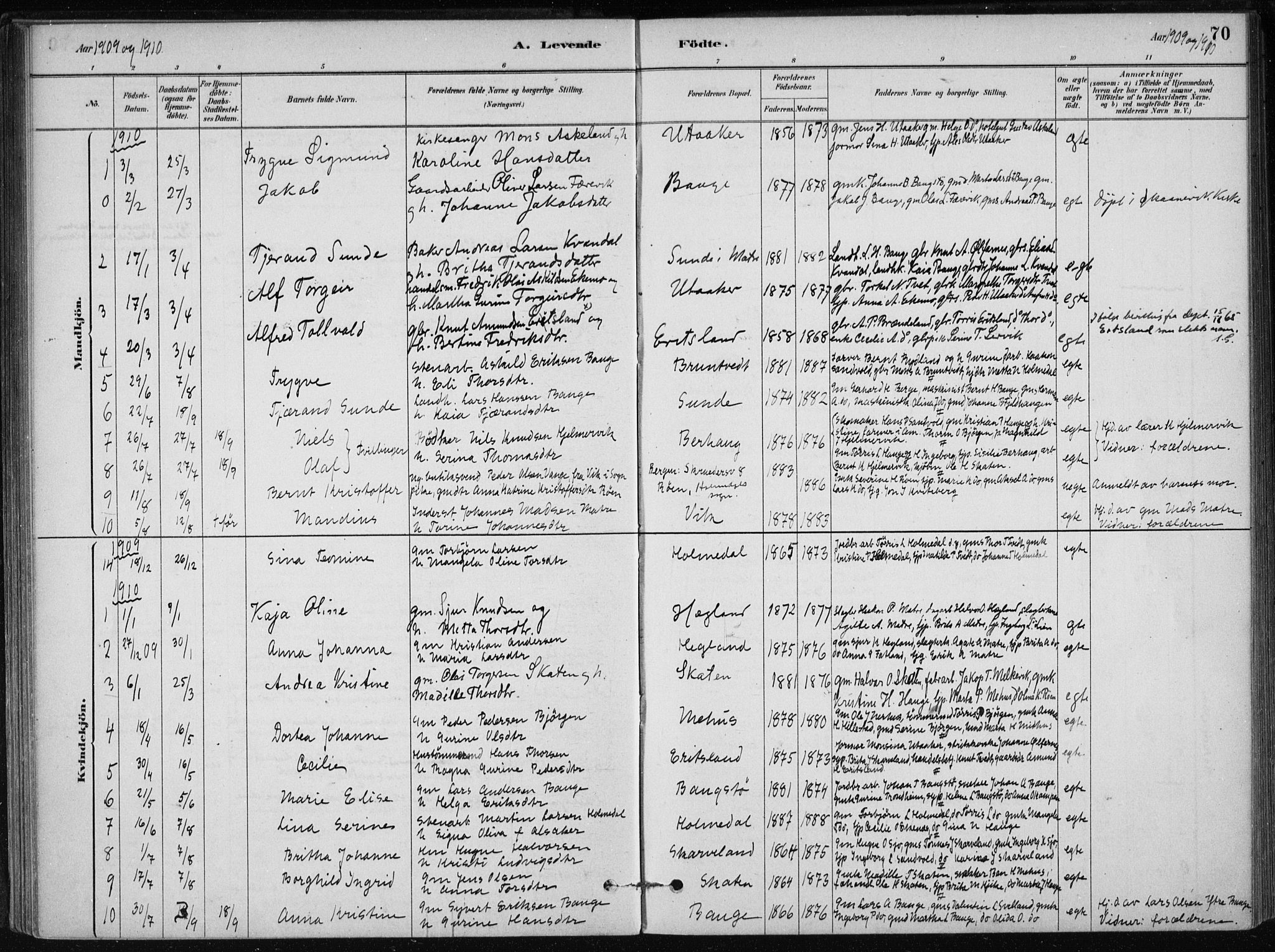 Skånevik sokneprestembete, AV/SAB-A-77801/H/Haa: Ministerialbok nr. C  1, 1879-1917, s. 70