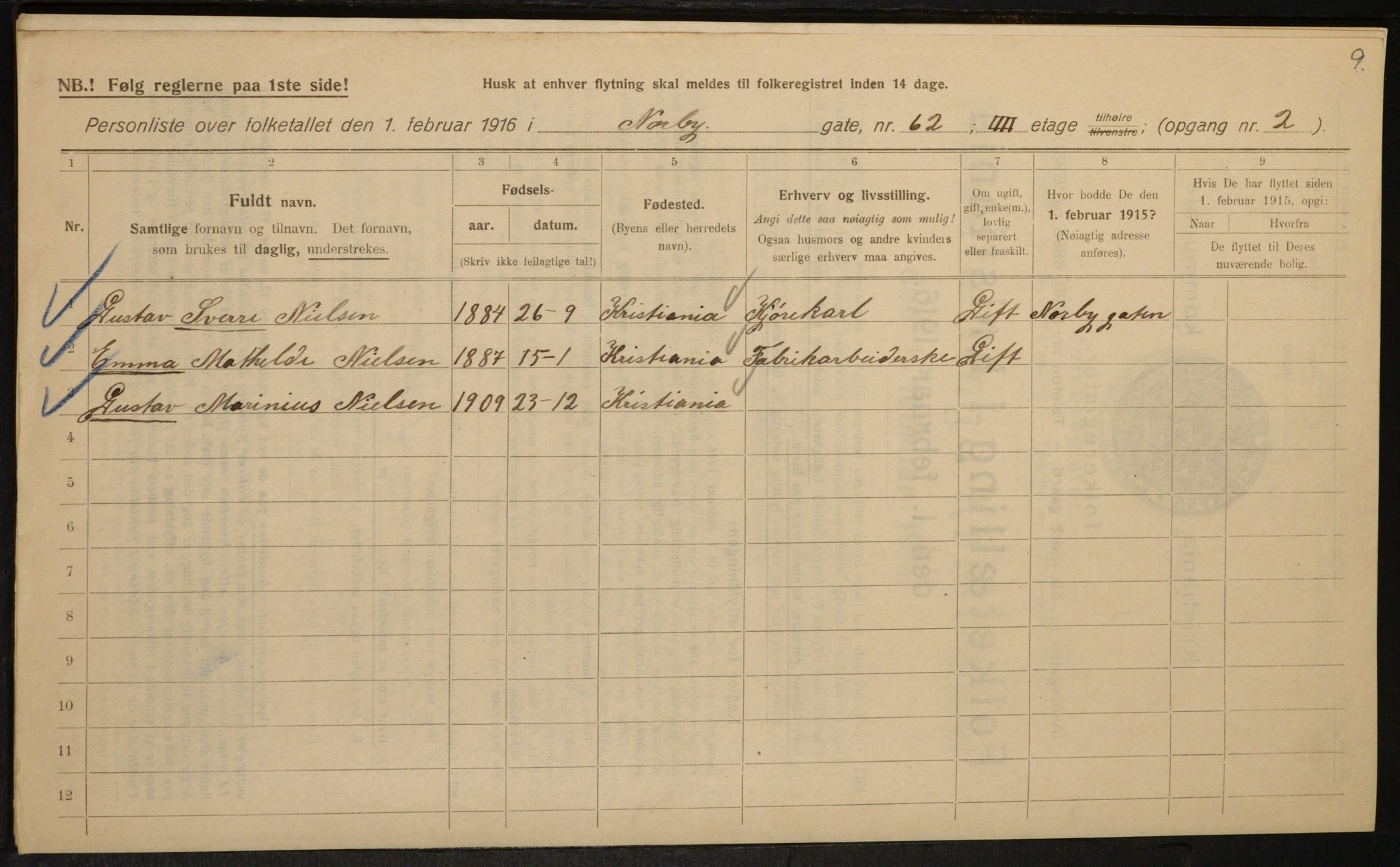 OBA, Kommunal folketelling 1.2.1916 for Kristiania, 1916, s. 73888