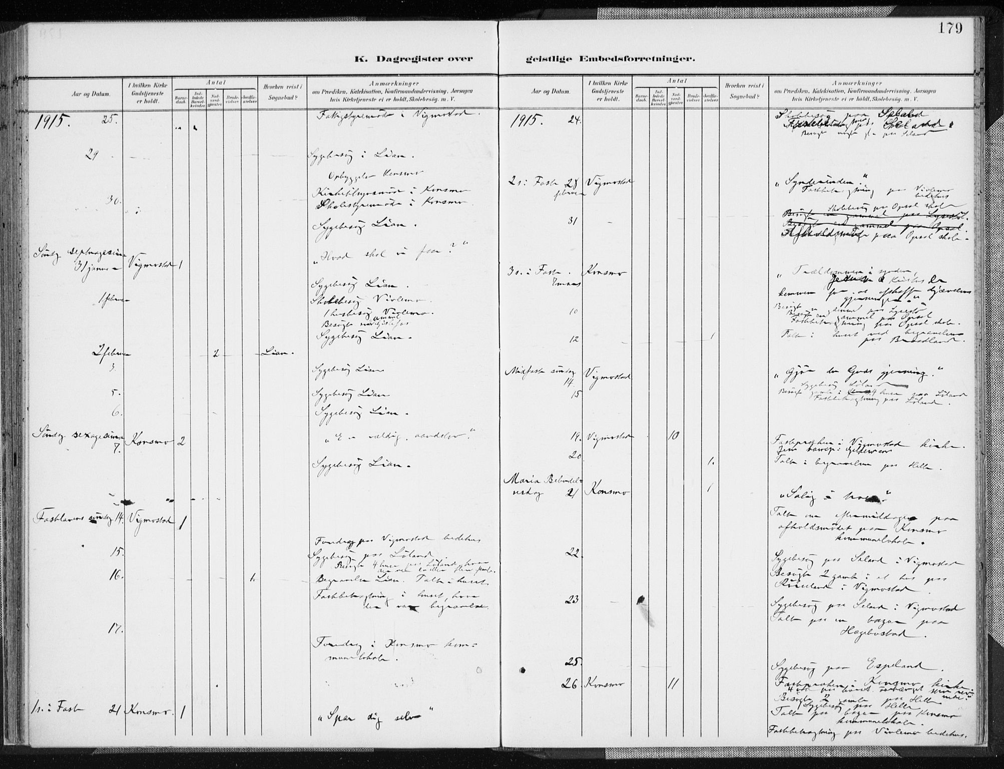 Nord-Audnedal sokneprestkontor, AV/SAK-1111-0032/F/Fa/Fab/L0004: Ministerialbok nr. A 4, 1901-1917, s. 179
