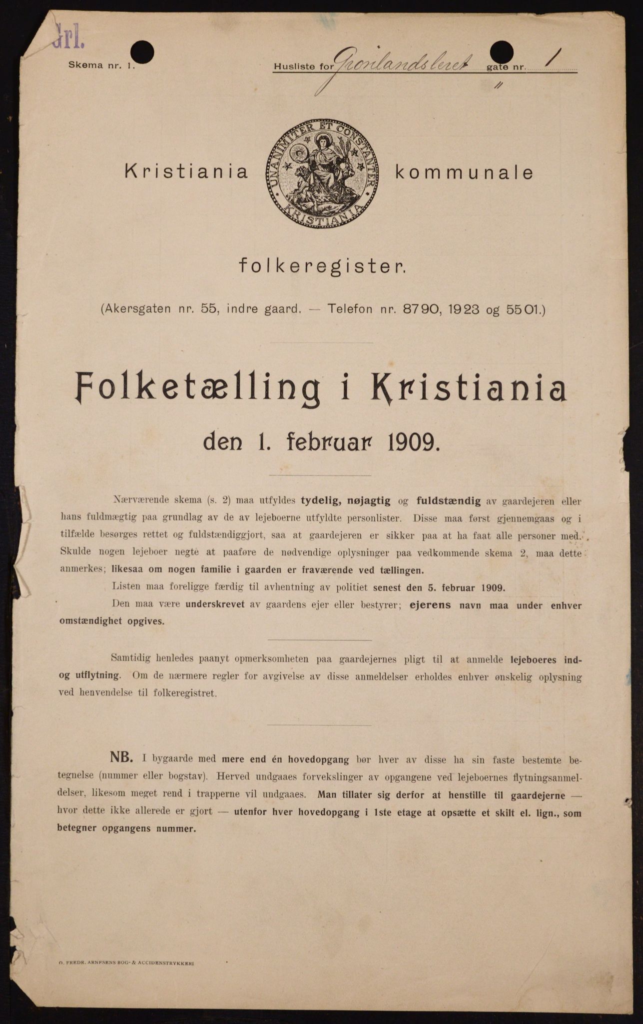 OBA, Kommunal folketelling 1.2.1909 for Kristiania kjøpstad, 1909, s. 28707