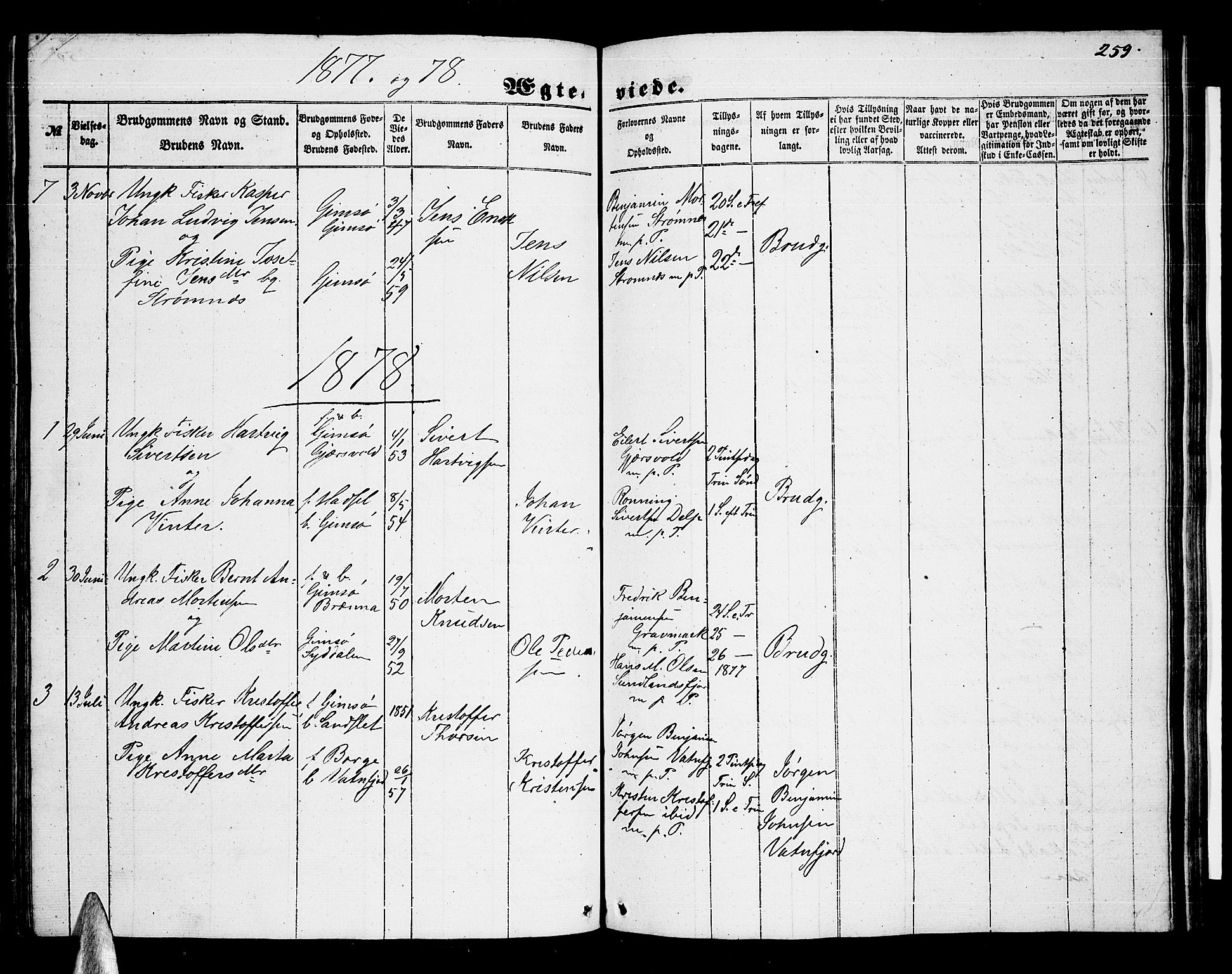 Ministerialprotokoller, klokkerbøker og fødselsregistre - Nordland, SAT/A-1459/876/L1102: Klokkerbok nr. 876C01, 1852-1886, s. 259