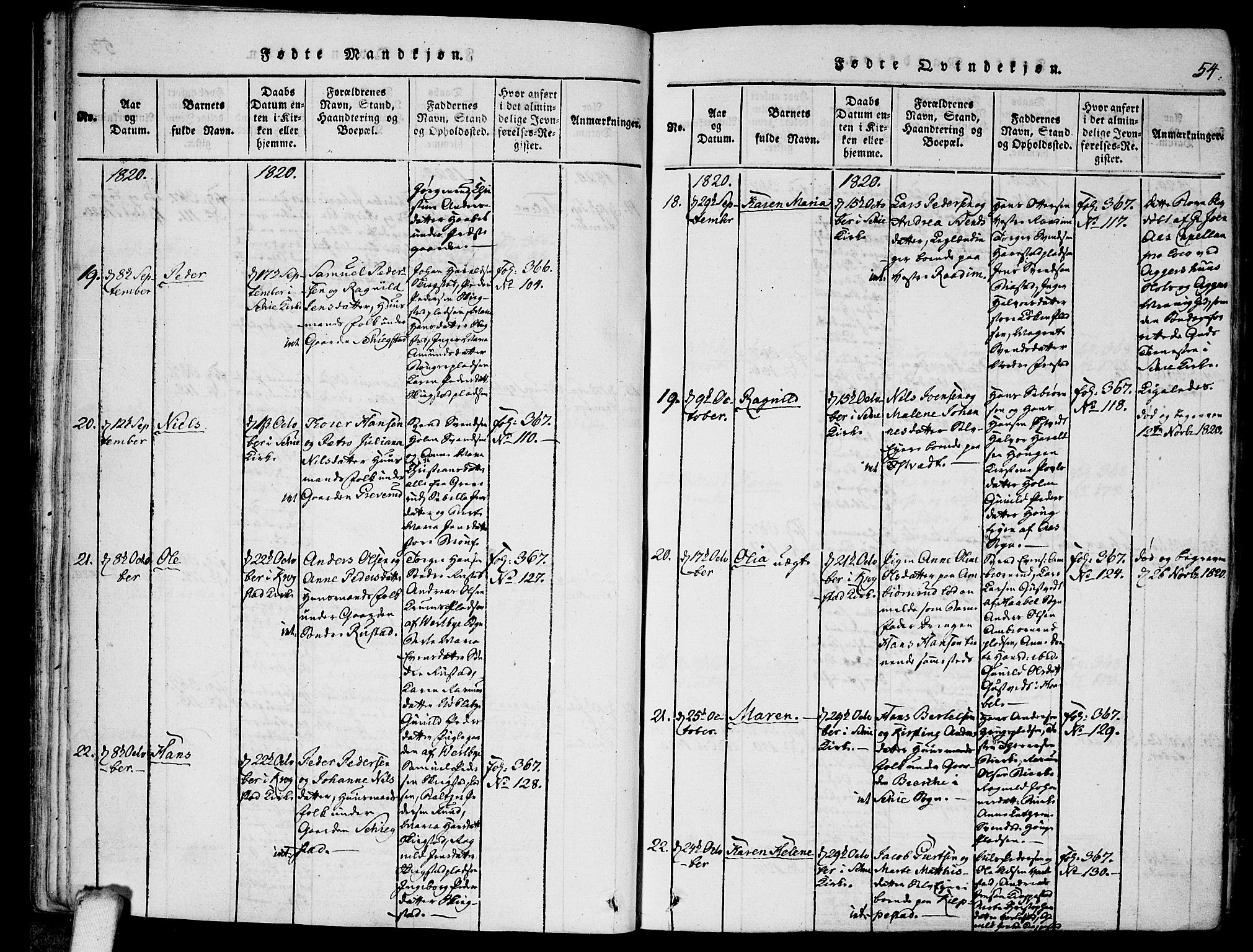 Kråkstad prestekontor Kirkebøker, SAO/A-10125a/F/Fa/L0003: Ministerialbok nr. I 3, 1813-1824, s. 54
