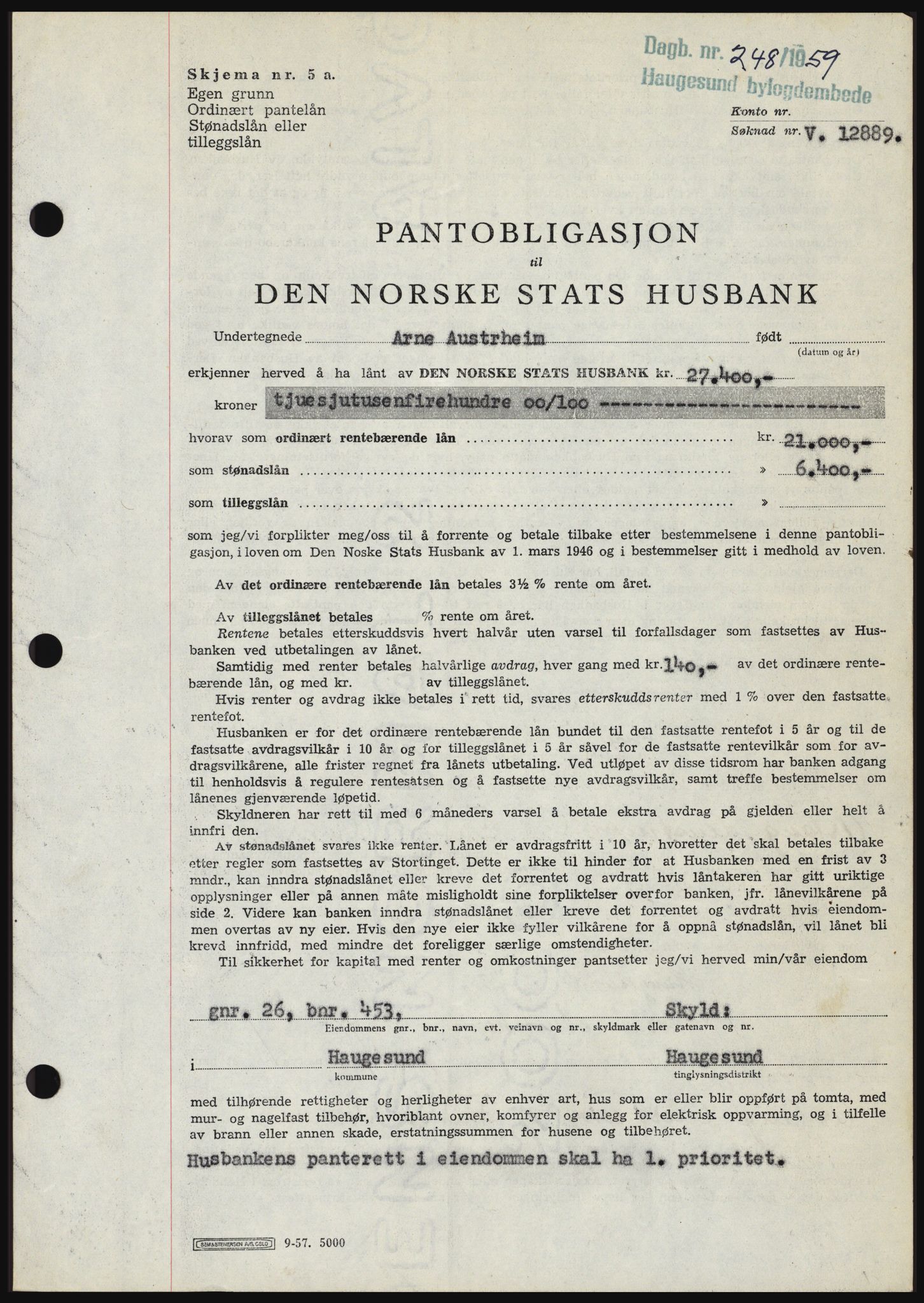 Haugesund tingrett, SAST/A-101415/01/II/IIC/L0045: Pantebok nr. B 45, 1959-1959, Dagboknr: 248/1959