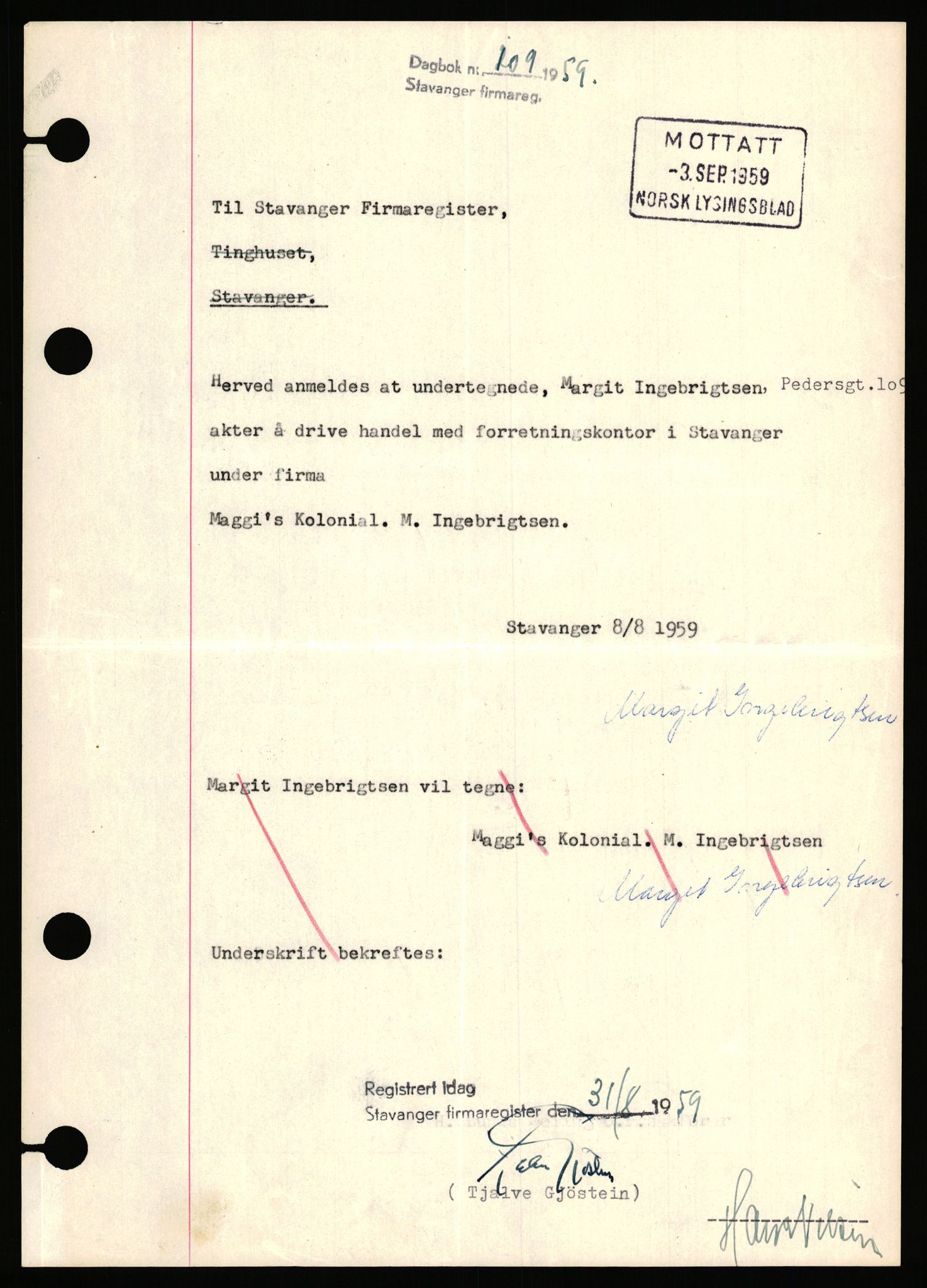 Stavanger byfogd, SAST/A-101408/002/J/Jd/Jde/L0001: Registreringsmeldinger og bilag. Enkeltmannsforetak, 1-350, 1891-1967, s. 368