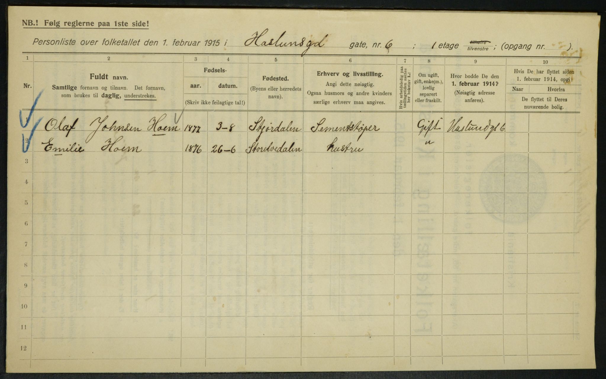 OBA, Kommunal folketelling 1.2.1915 for Kristiania, 1915, s. 26396