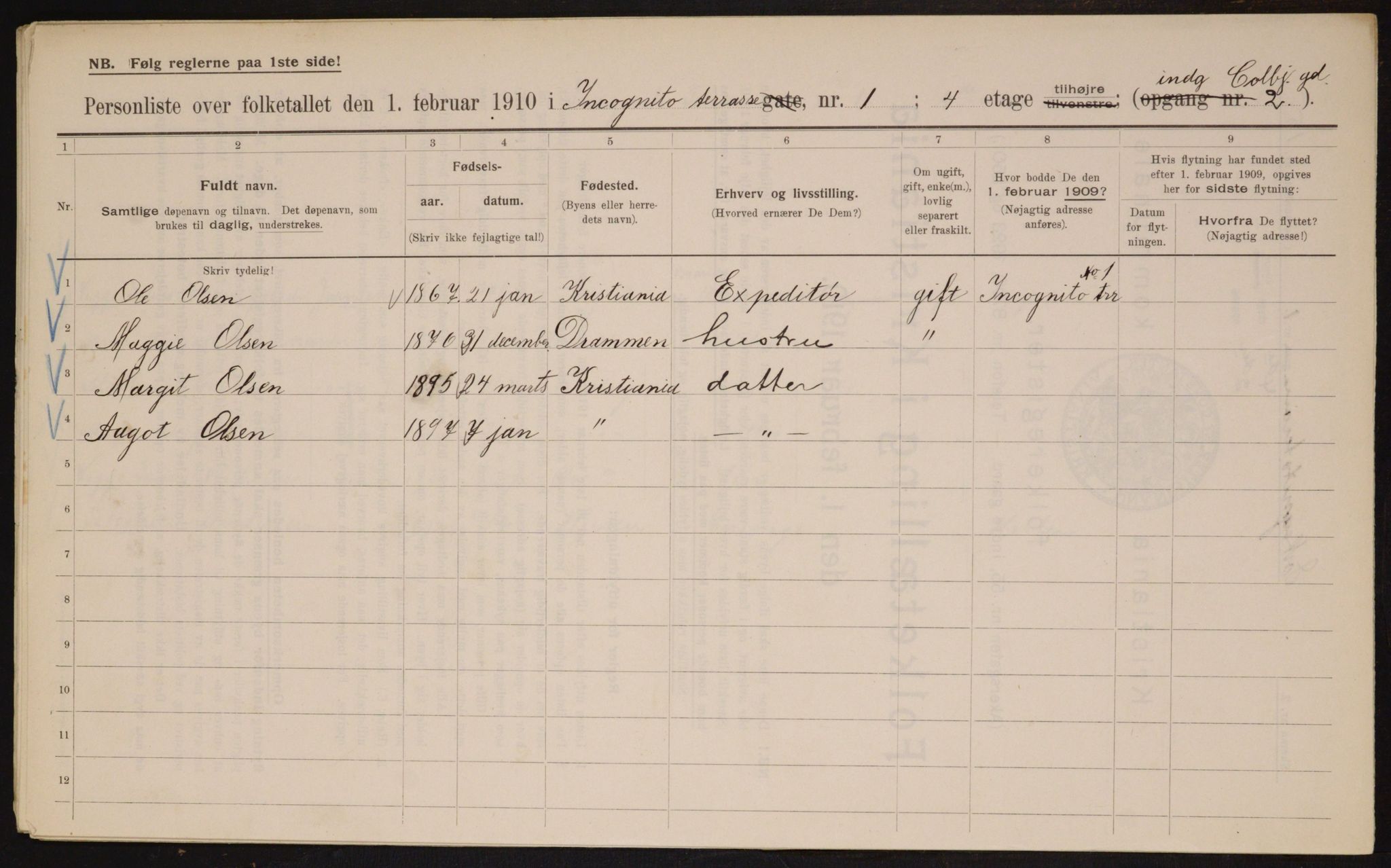 OBA, Kommunal folketelling 1.2.1910 for Kristiania, 1910, s. 43321