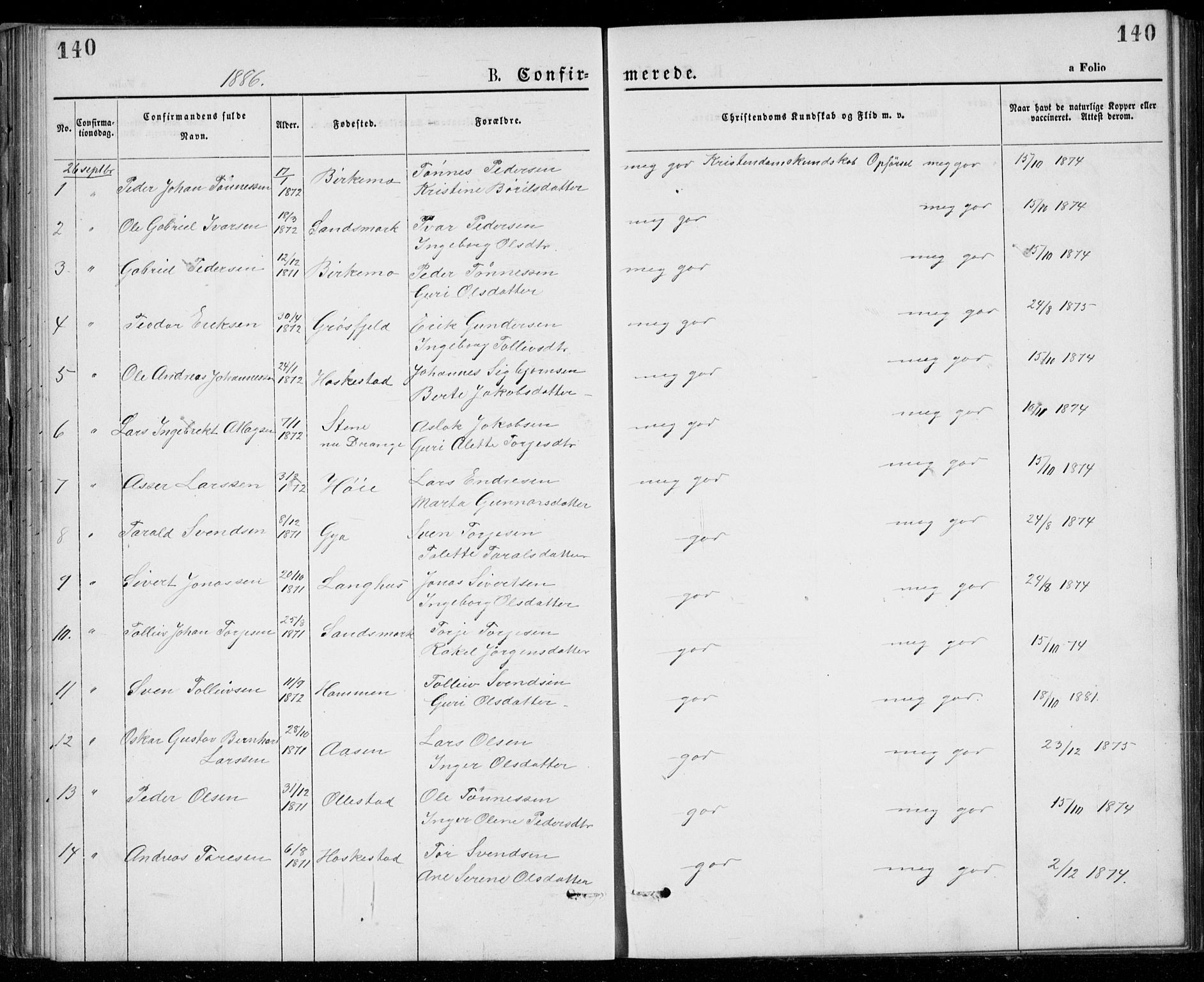 Lund sokneprestkontor, SAST/A-101809/S07/L0005: Klokkerbok nr. B 5, 1875-1889, s. 140